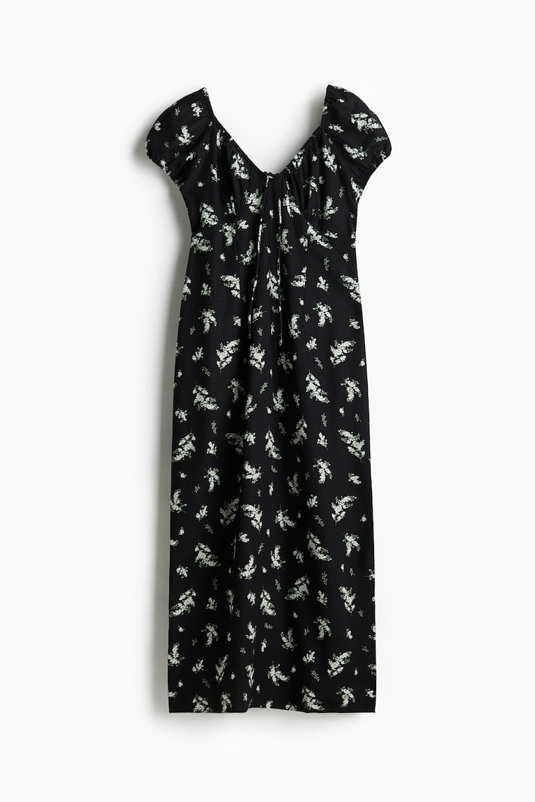 Women's Black/floral Tie-Detail Maxi Dress | H&M US