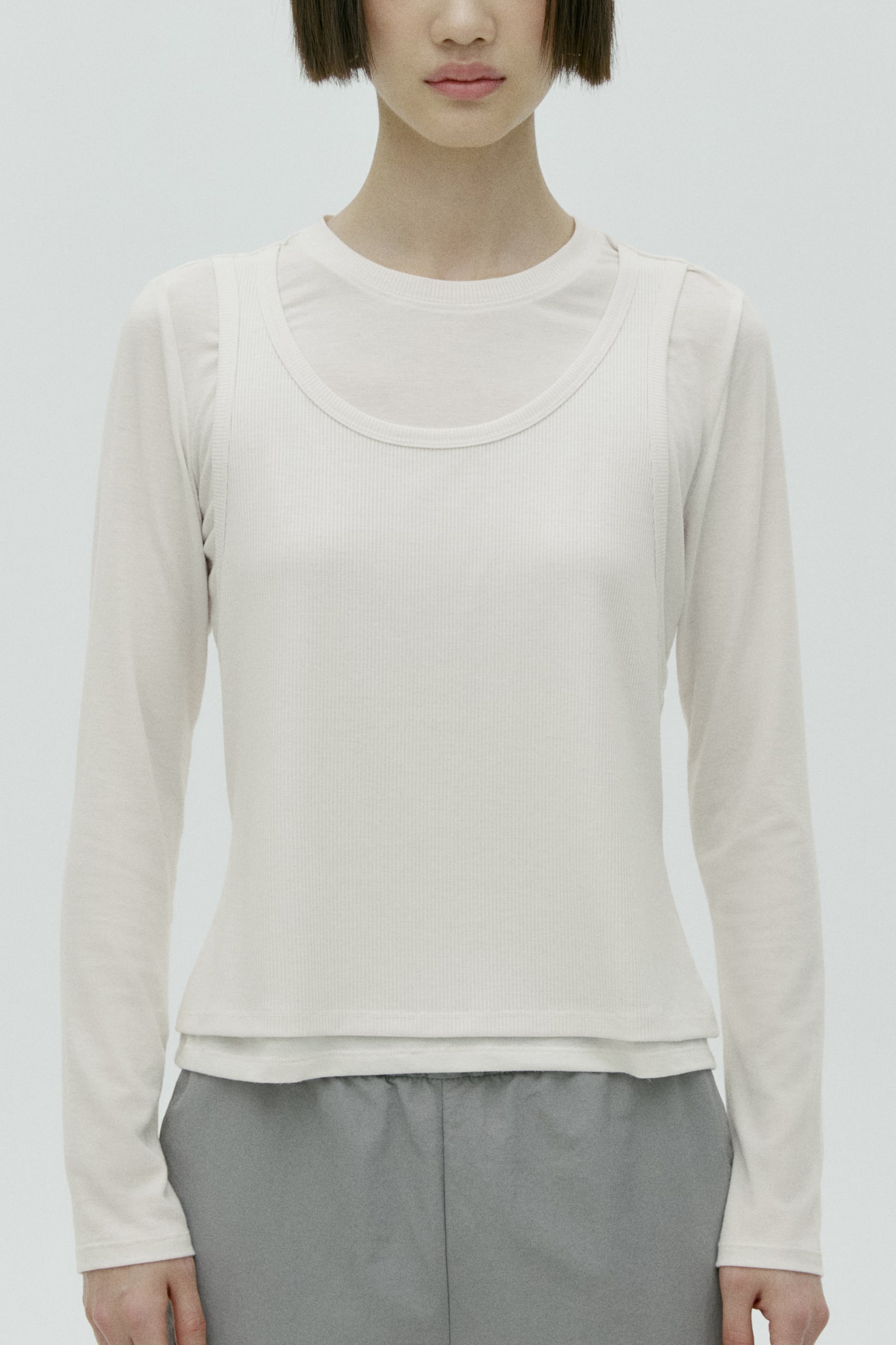 レイヤードトップス - ホワイト/ブラック/グレーメランジ - 5