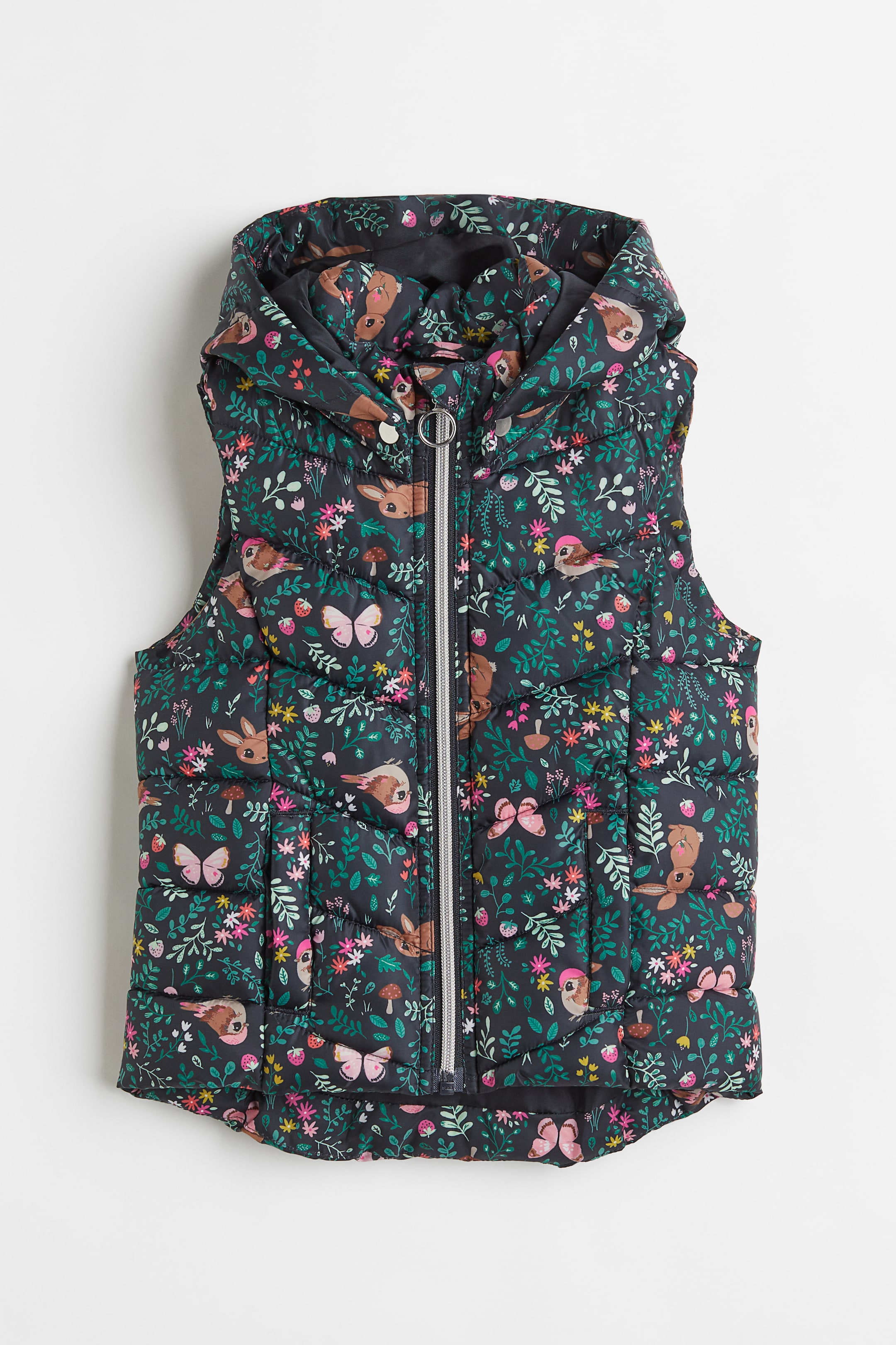 Prikaži veću sliku: Puf prsluk s kapuljačom - Tamnosiva/ptice - Kids | H&M RS 1