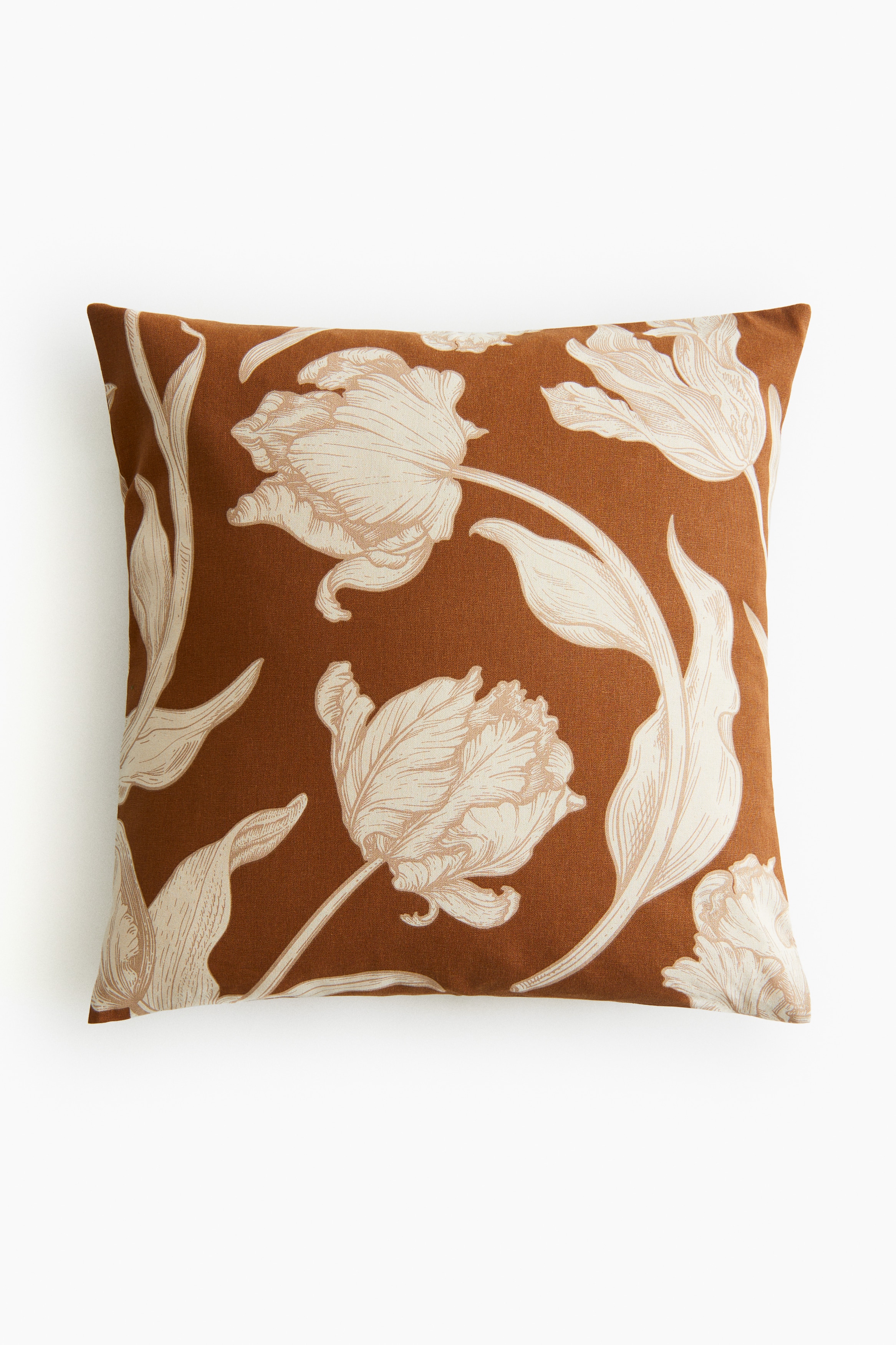 H&M Home  - Mönstrat kuddfodral i bomull - Brun/Blommig - size: 50x50