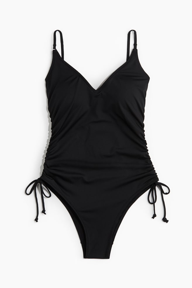 Maillot de bain paddé avec cordons de serrage - Noir/Noir/motif blanc - 1