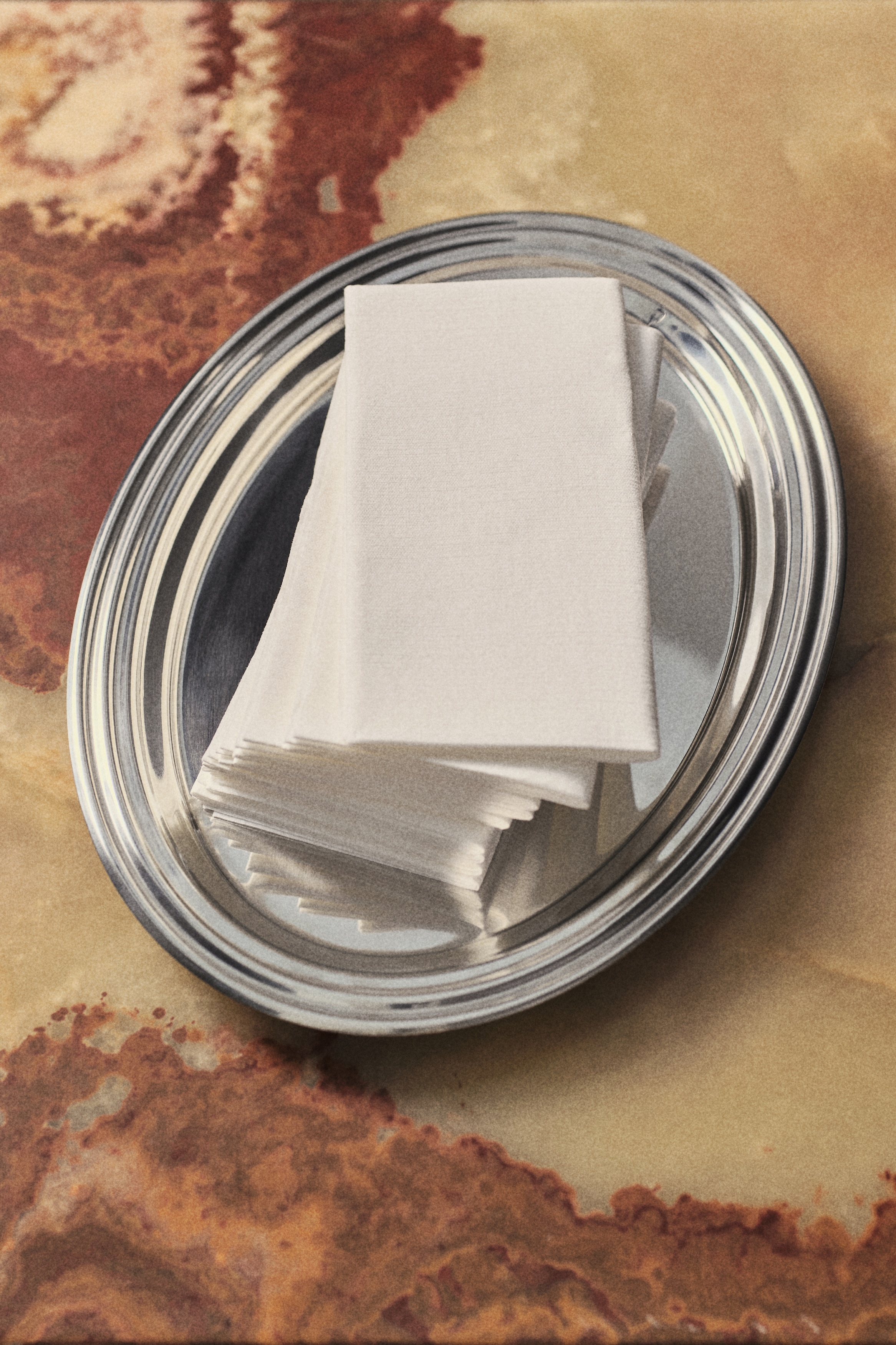 Oval Stainless Steel Tray - Silver-colored