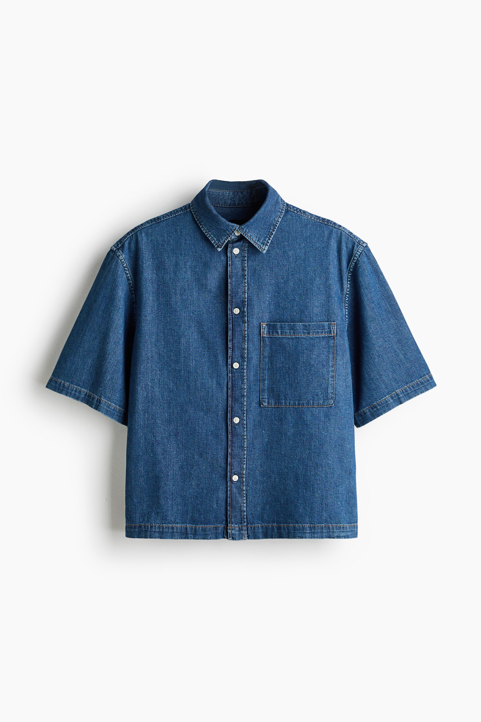 Relaxed-Fit Short-Sleeved Denim Shirt - Denim blue/Dark denim gray