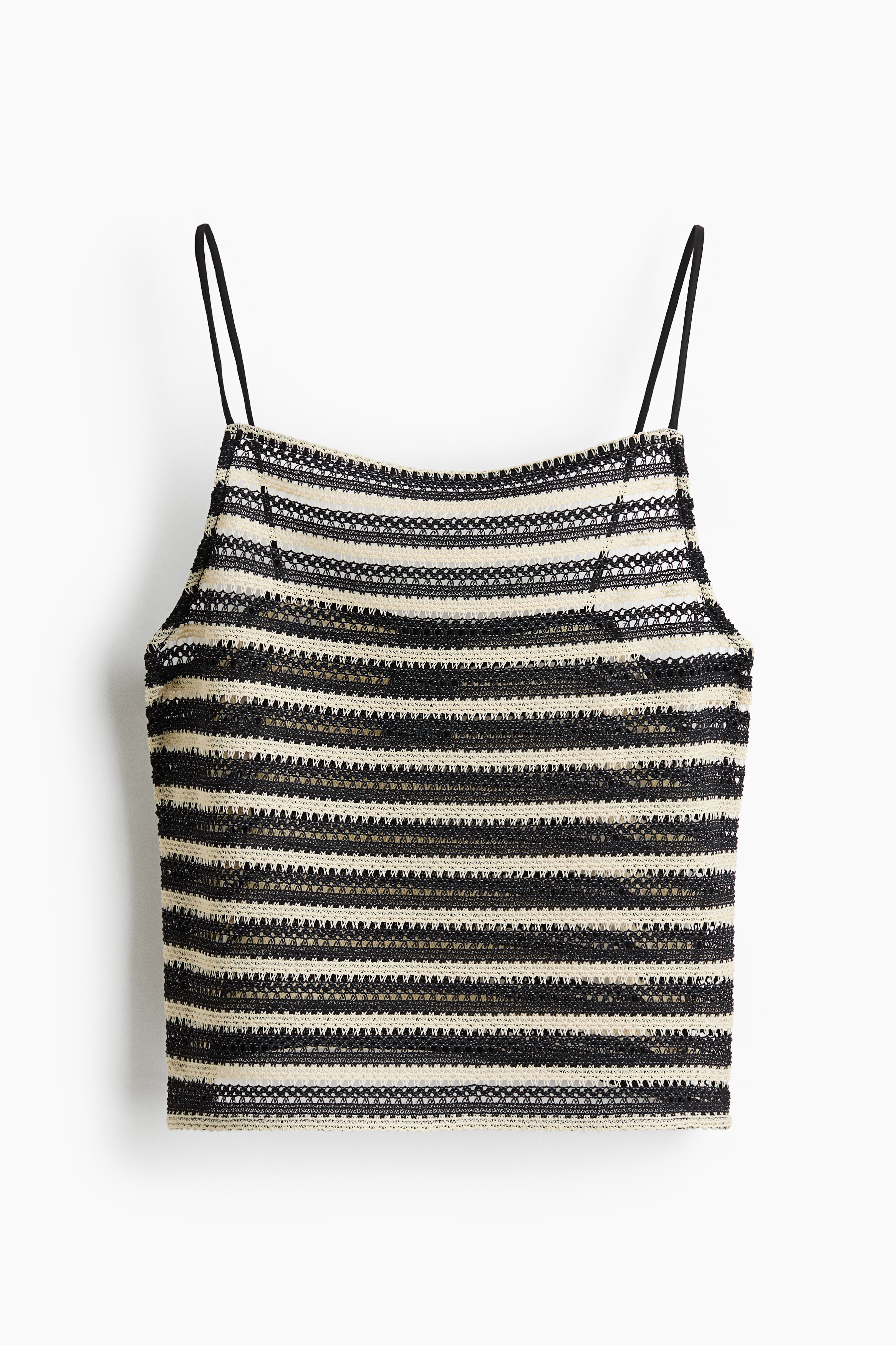 Top da mare con spalline sottili - Nero/crema righe