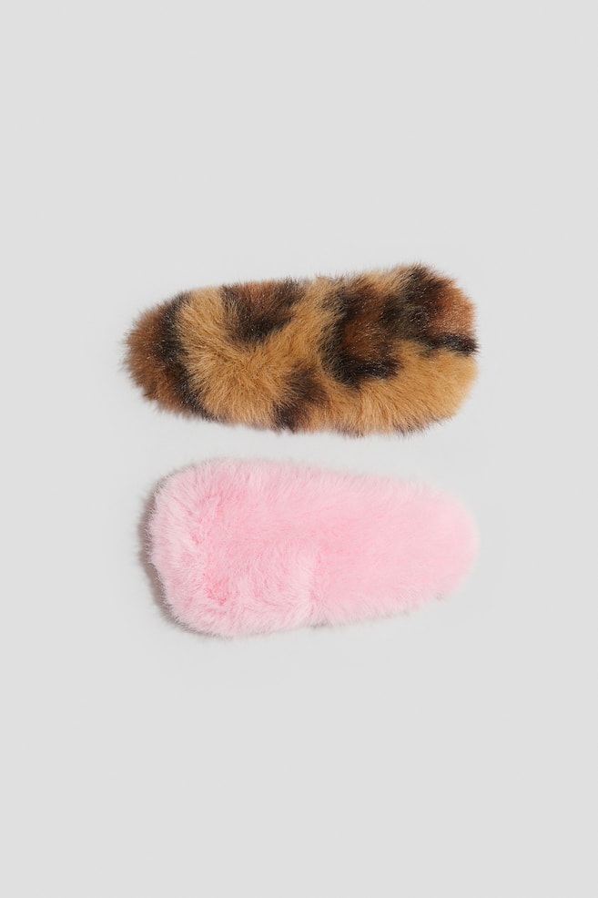 2-pack fluffy hair clips - Pink/Leopard print - 1
