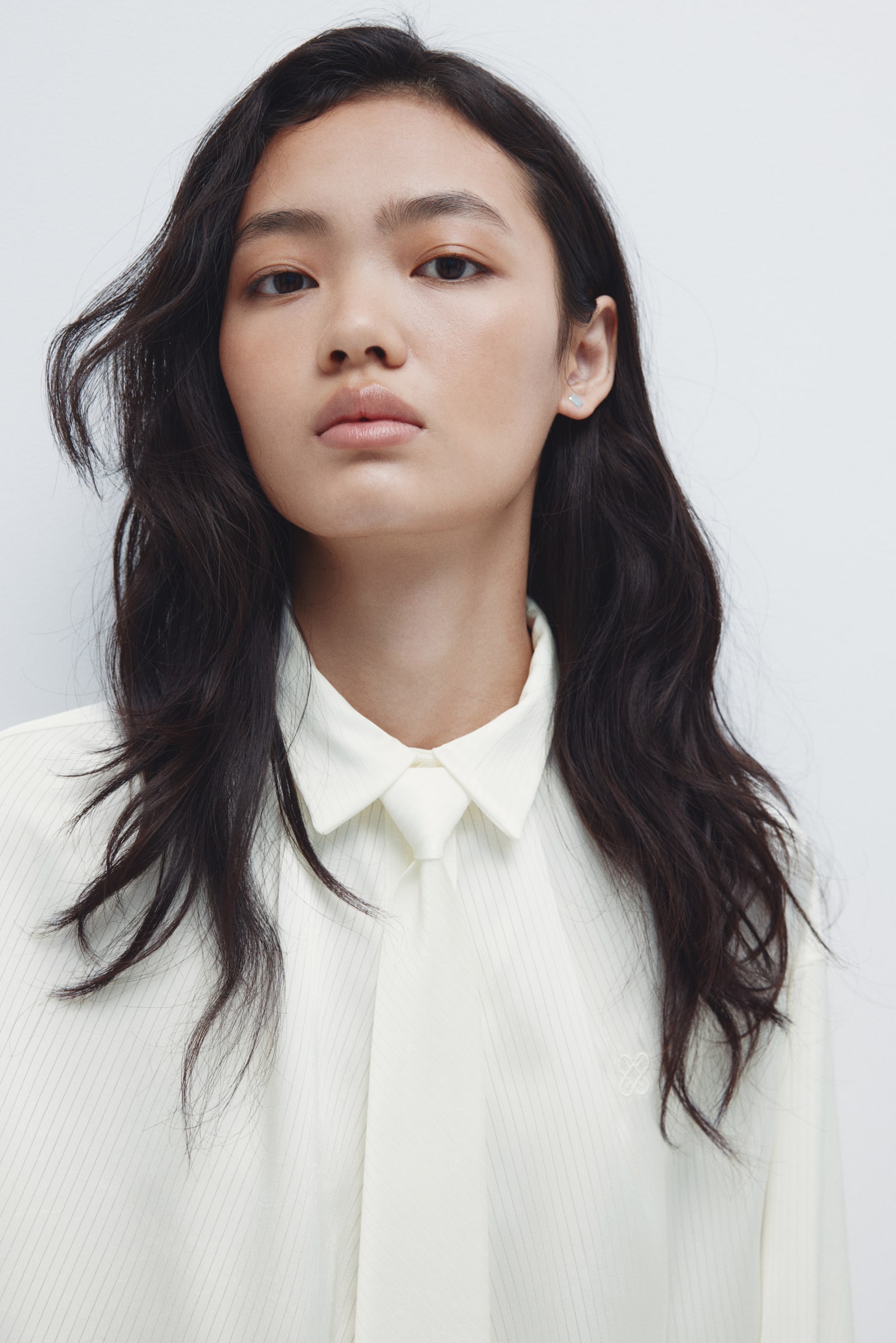 Tie-detail shirt - 화이트/블루/스트라이프 - 5