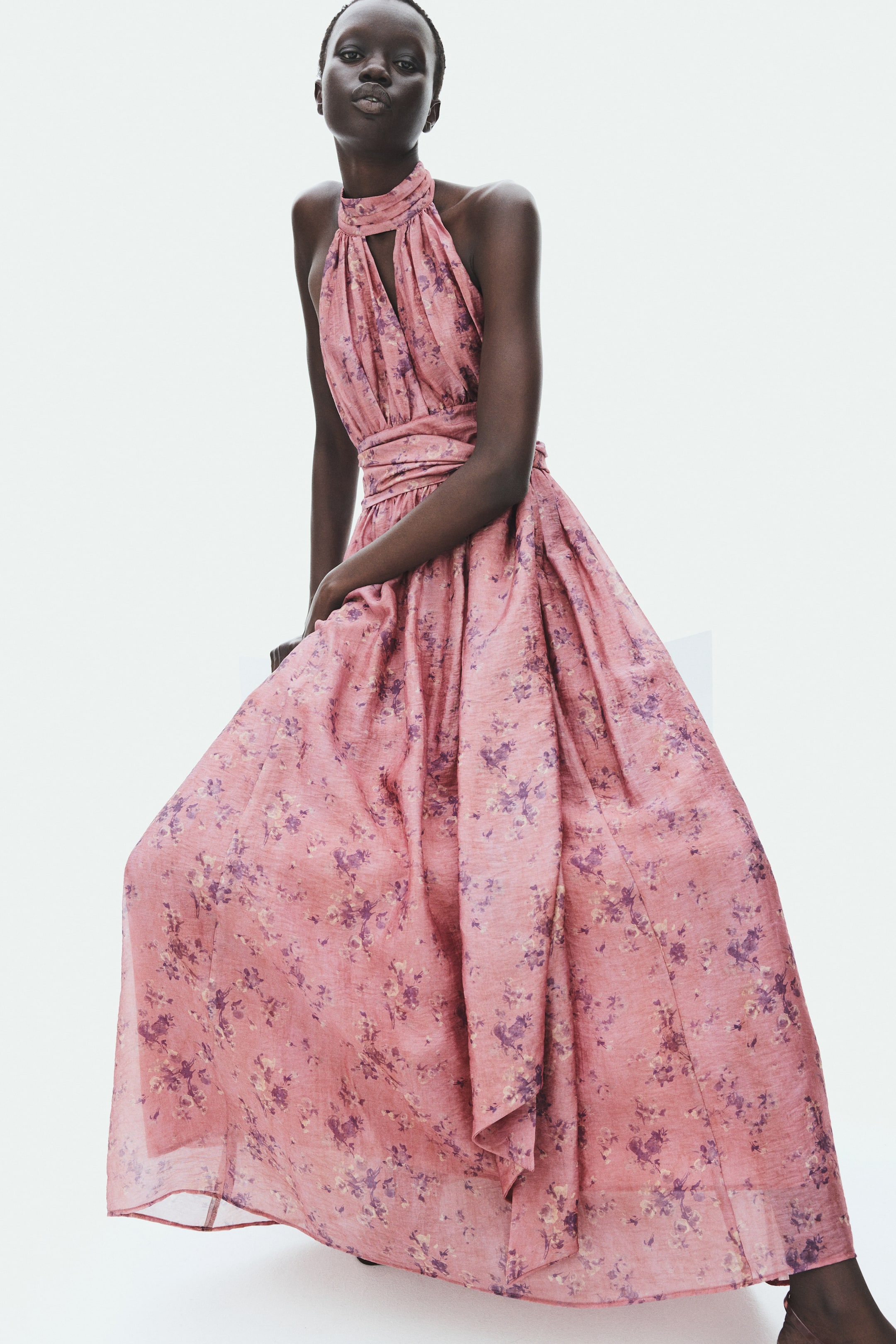 Tie-Detail Halterneck Dress