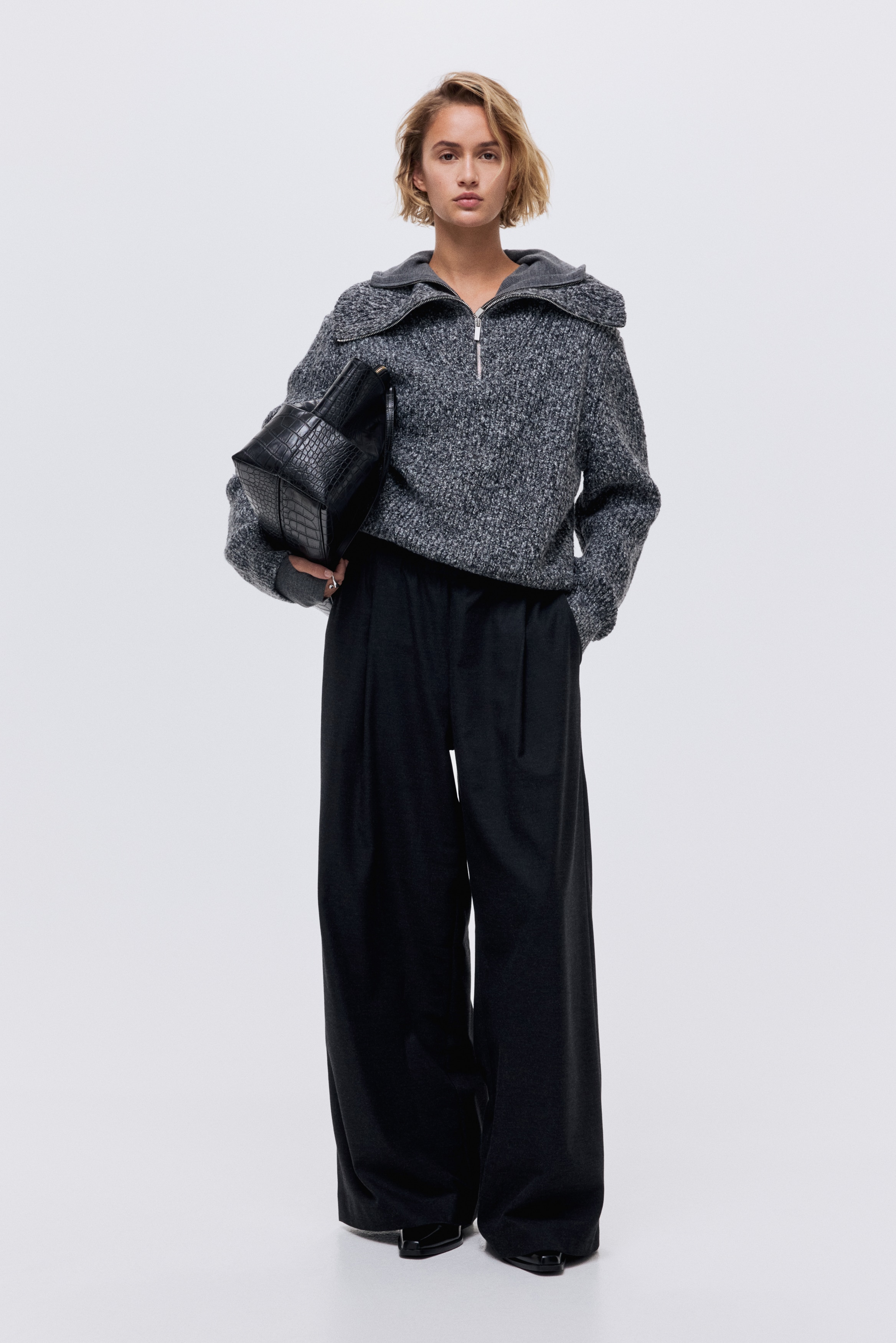 Wide Pull On Pants - Dark grey/Dark brown/Pinstripe/Beige