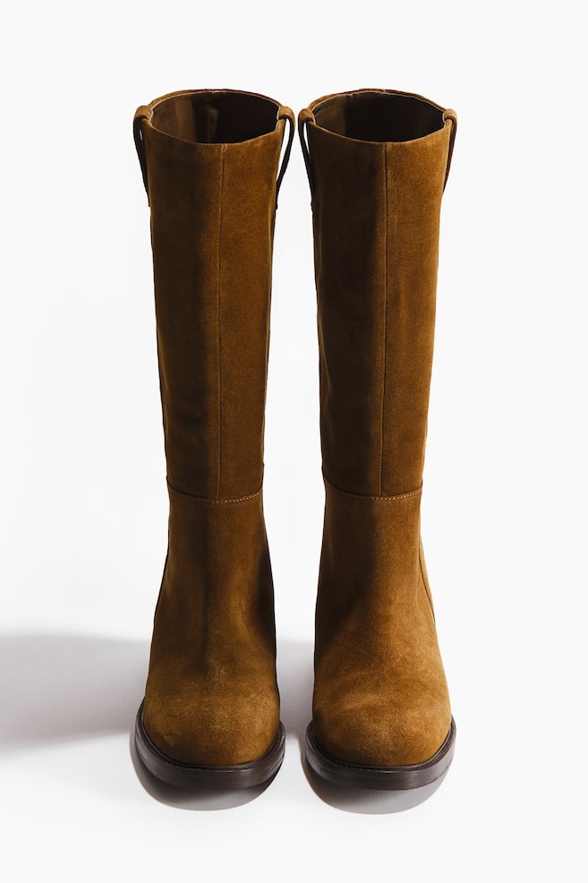 Knee-High Split Suede Boots - Light brown - 3