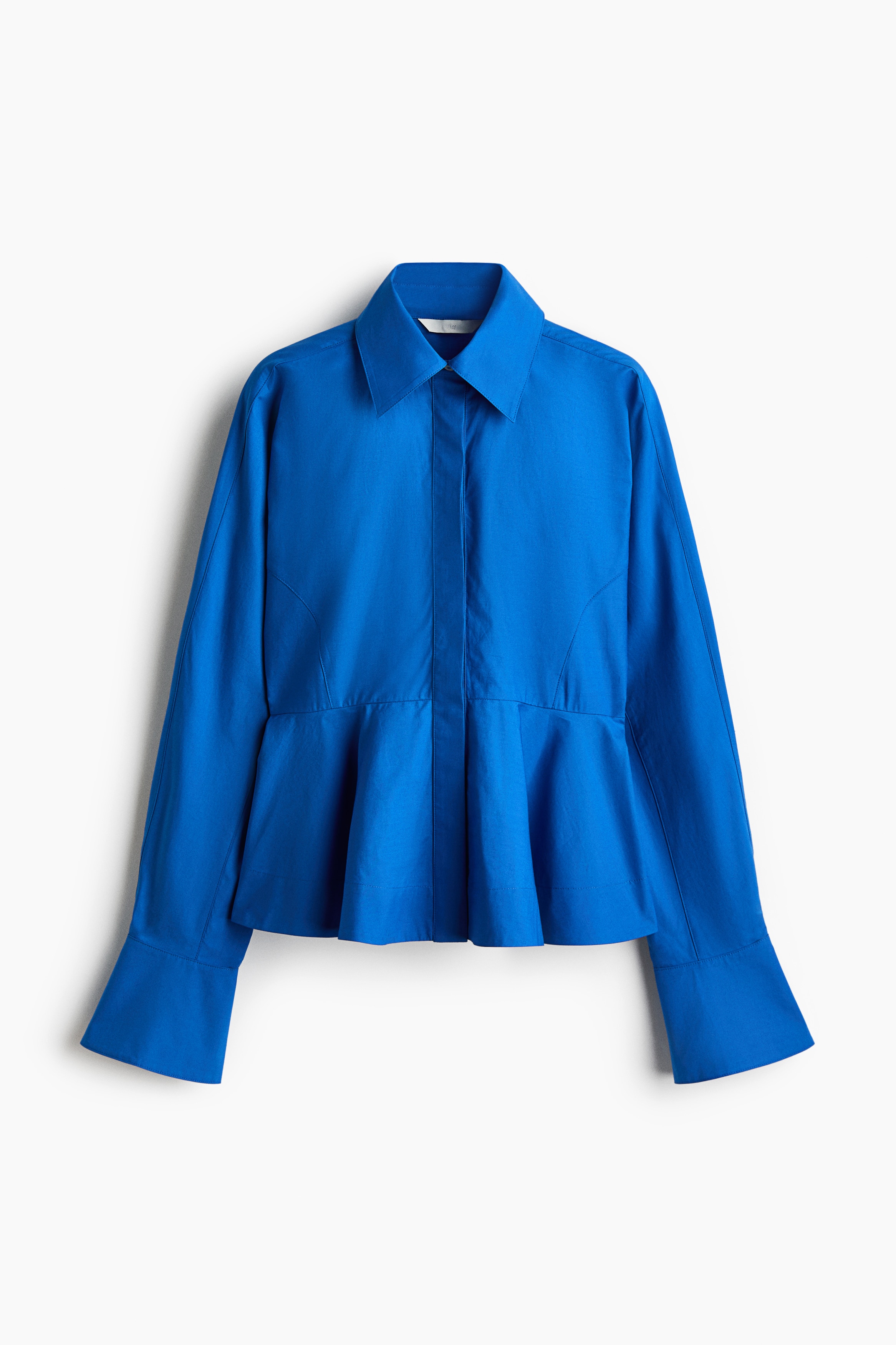 Cotton poplin peplum shirt - Blue/Rust orange