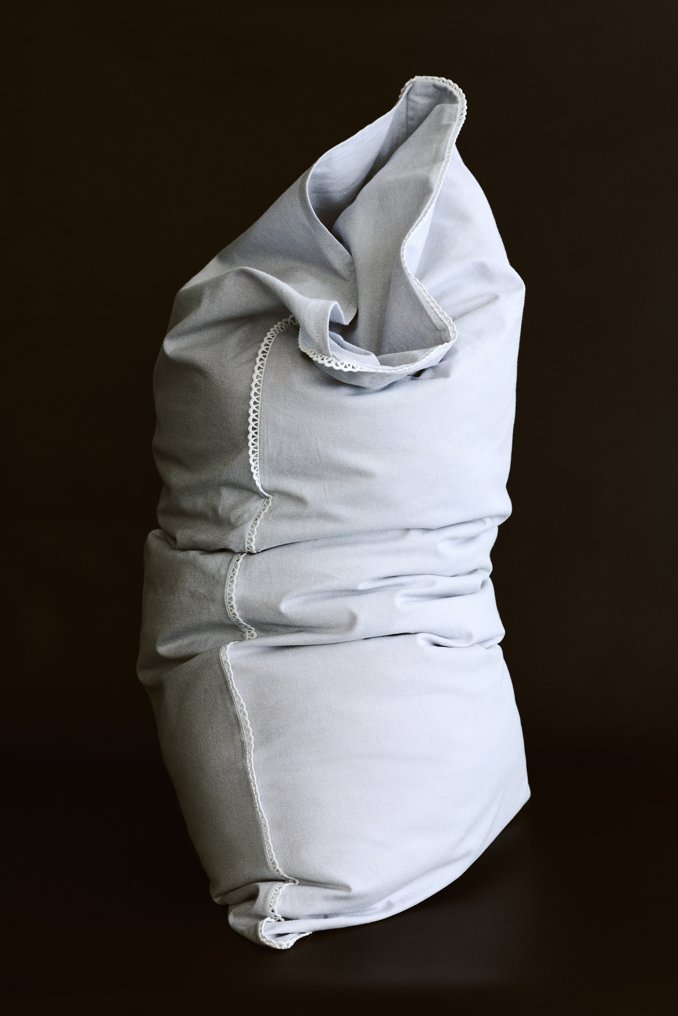 Embroidery-detail cotton pillowcase - 페일 더스티 블루/라이트 베이지