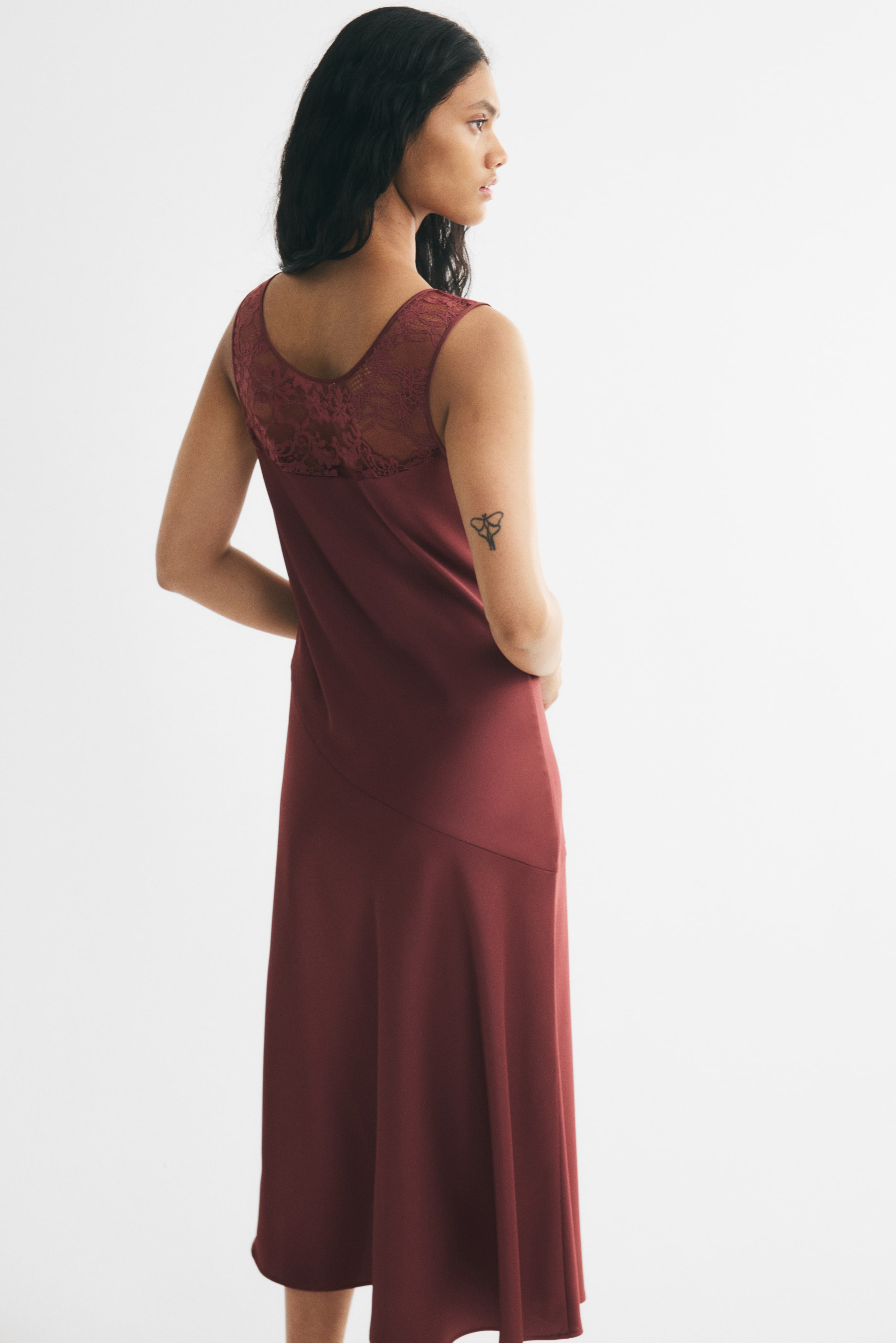 Lace-Inset Satin Dress