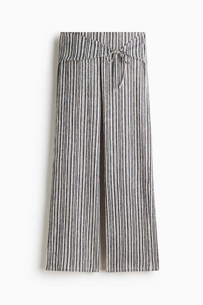 Pantalón de punto con lazada - Crema/Rayas/Azul oscuro/Marrón oscuro - 1