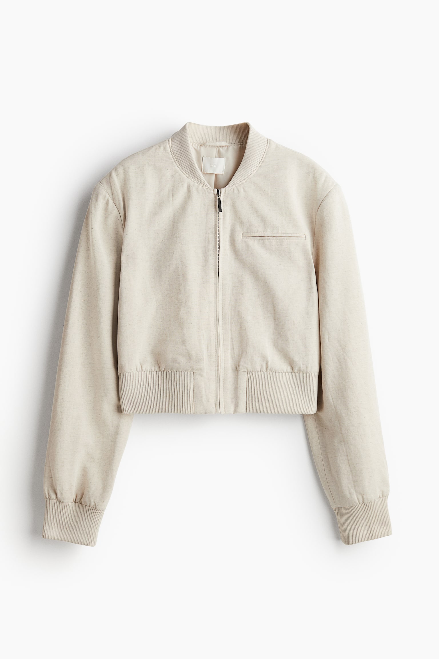 Cropped Bomber Jacket - Light beige/Black/Cream - 2