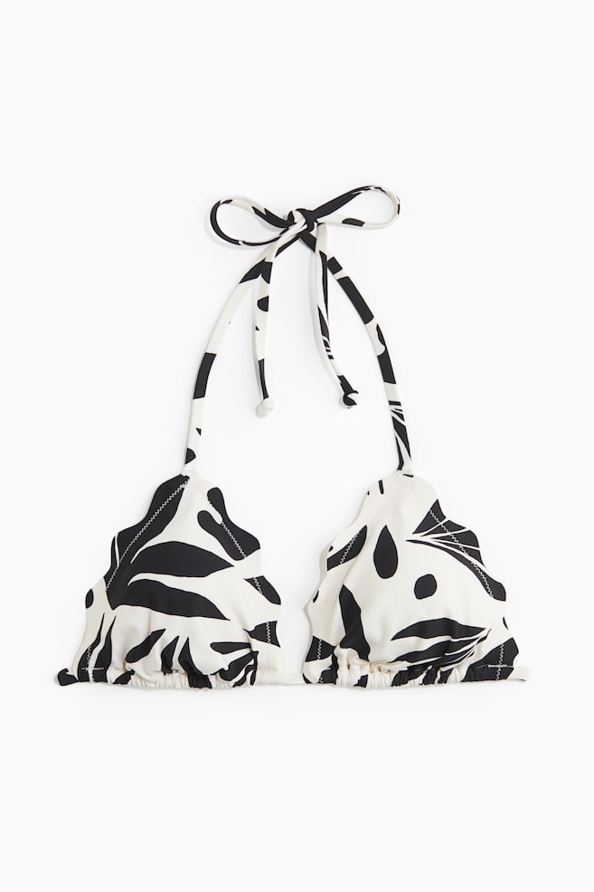 Padded triangle bikini top - White/Black patterned - 1