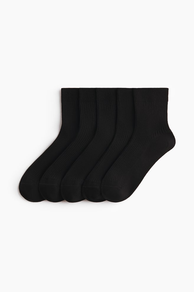 5-Pack Rib-Knit Ankle Socks - Black/White - 1