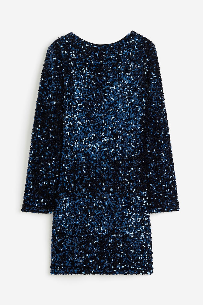 Pailletbesat kjole med udringet ryg - Mørkeblå/Sølv/Sort - 2