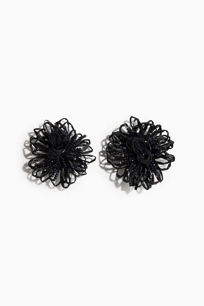 Flower-shaped earrings - Black - 1