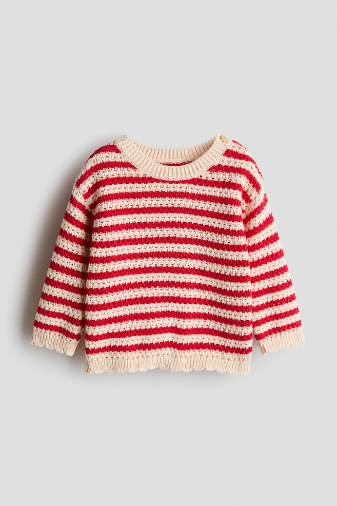Cotton Sweater - Light beige/red striped/Cream/hearts - 1