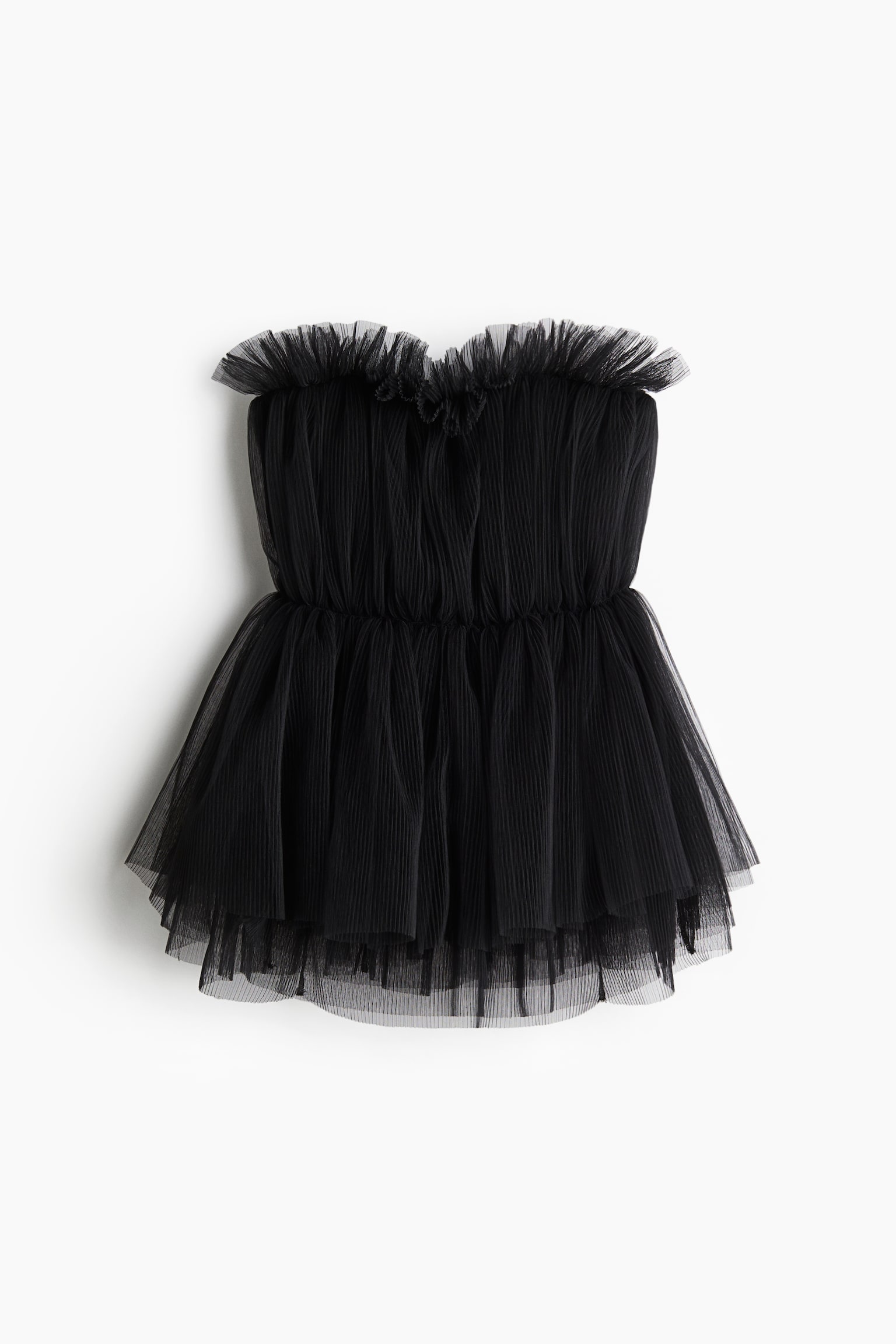 Pleated tulle bandeau top - Black/Dark red - 2