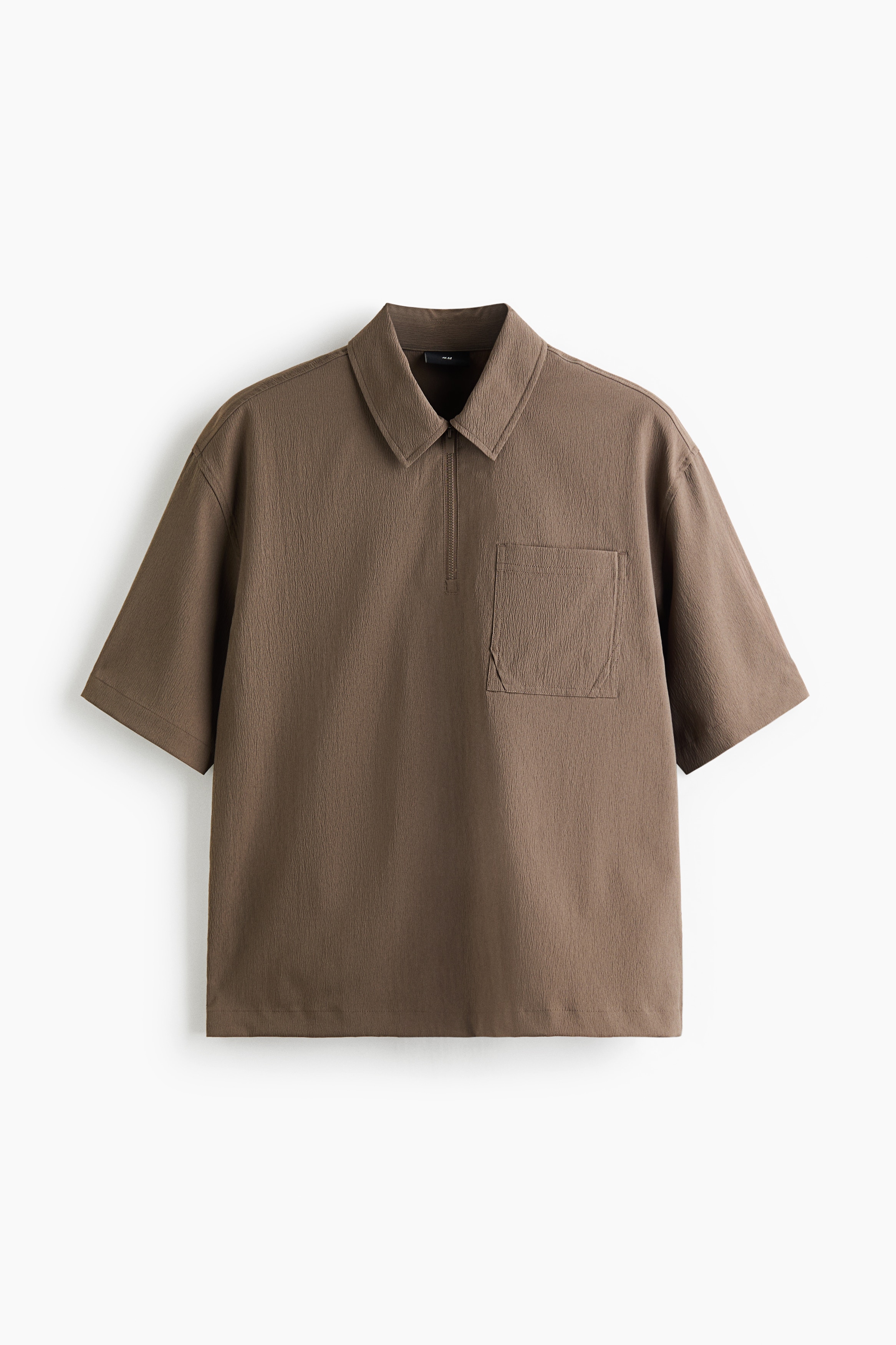 Loose Fit Crinkled zip-top polo shirt - Mole/Dark turquoise/Black