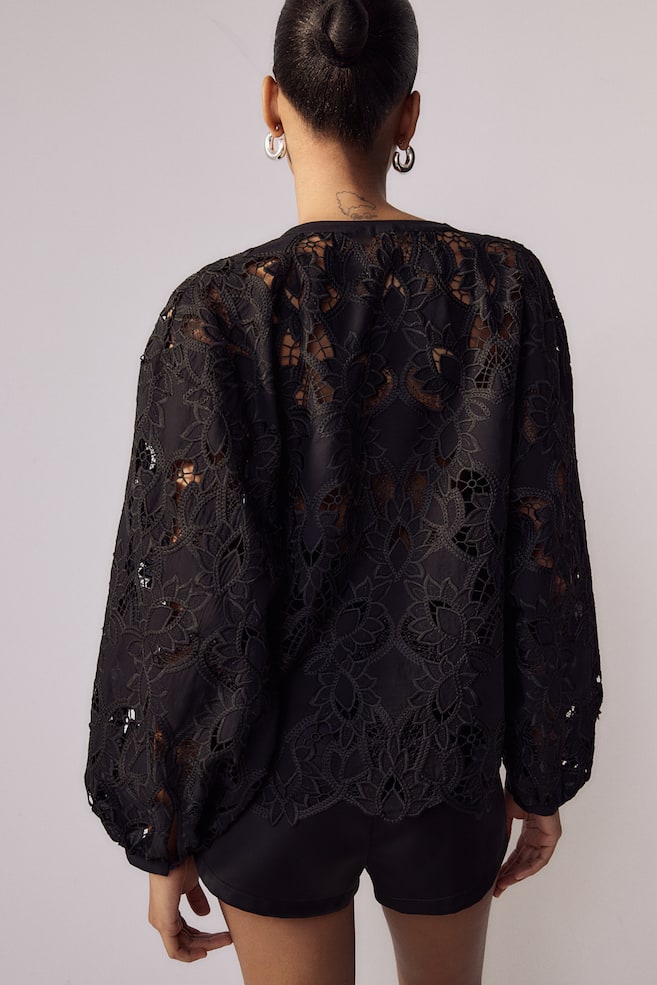 Broderie anglaise blouse - Black - 3