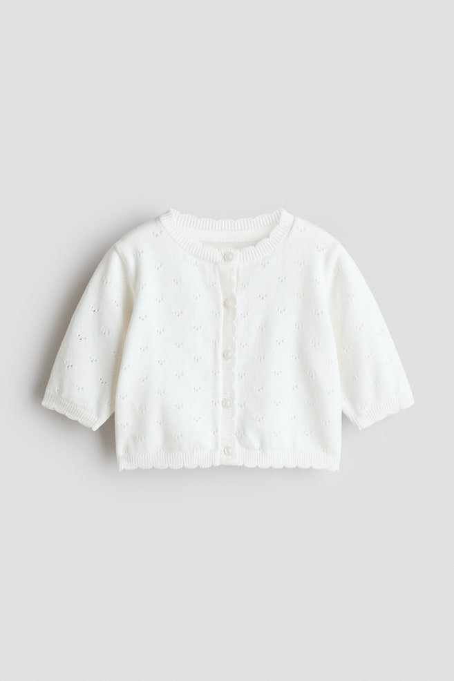 Cardigan traforato in cotone - Bianco/Rosa chiaro/Rosa - 1