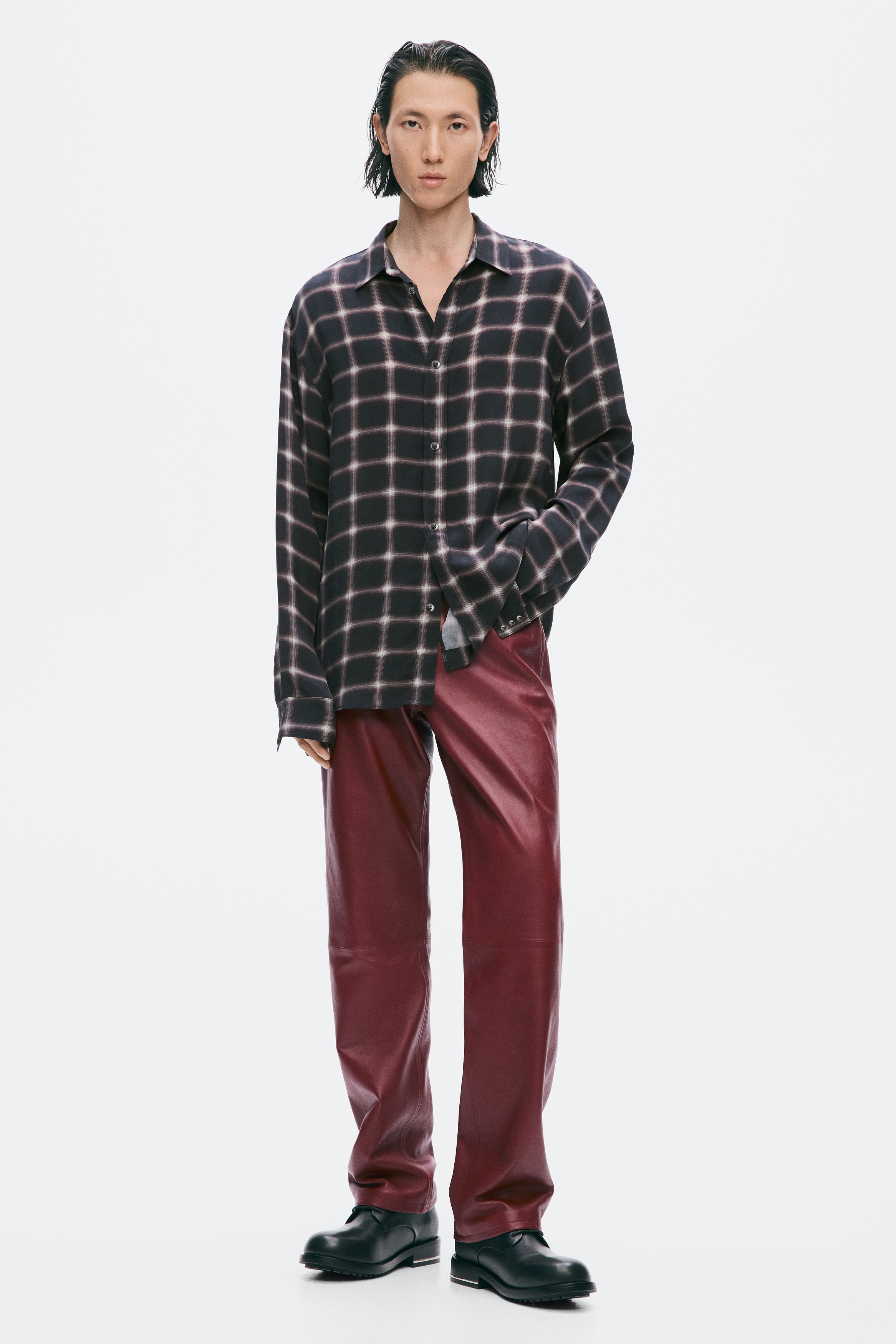 Πουκάμισο Slim Fit από ύφασμα κούπρο - Μαύρο/καρό/Κρεμ/καρό
