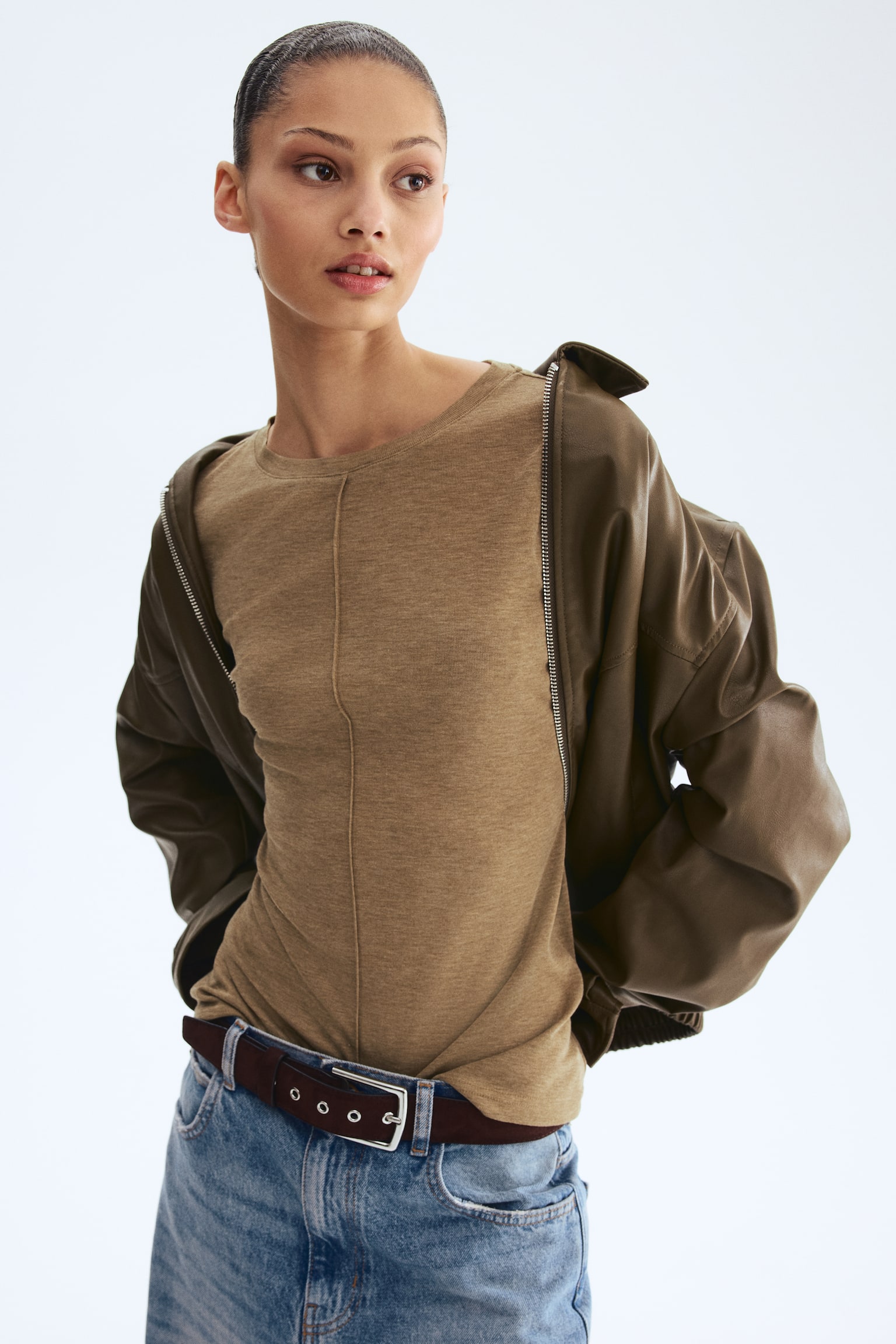 Long-sleeved top - Beige chiné/Marron/Gris foncé chiné - 2