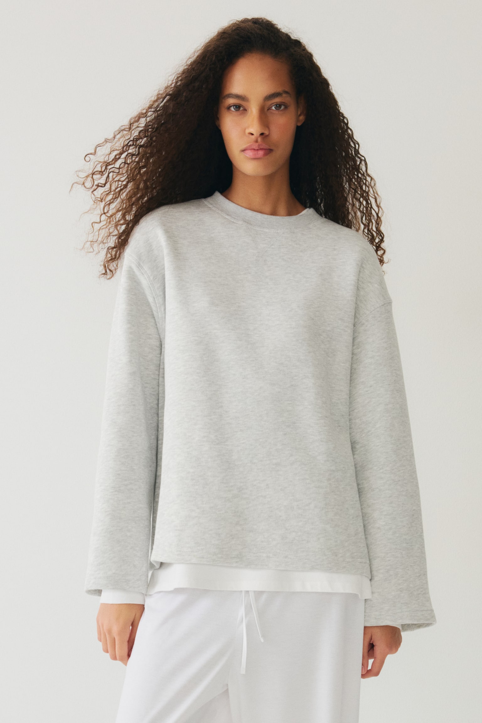 Oversized sweatshirt - Light grey marl/Navy blue/Dark brown/Striped - 1