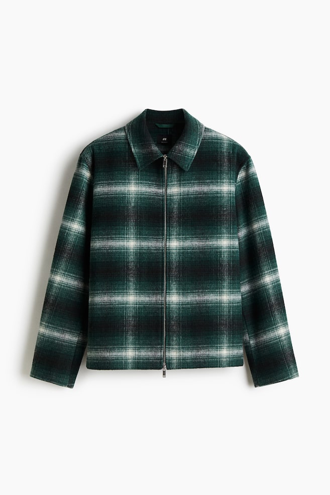 Regular Fit Wool Blend Overshirt - Dark green/Check/Dark grey/Check - 1