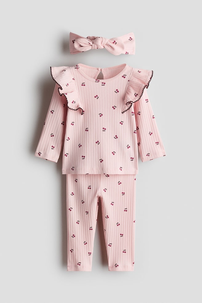 3-Piece Printed Cotton Set - Light pink/cherries/Light pink/cherries/White/strawberries/Brown/floral - 1