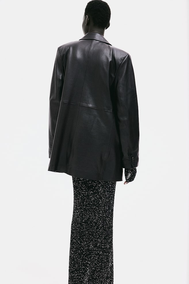 Oversized leather blazer - Black - 4