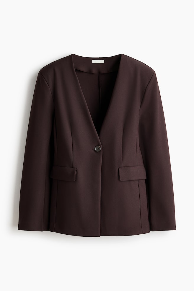 Collarless Jersey Blazer - Dark brown/Black/Beige - 1