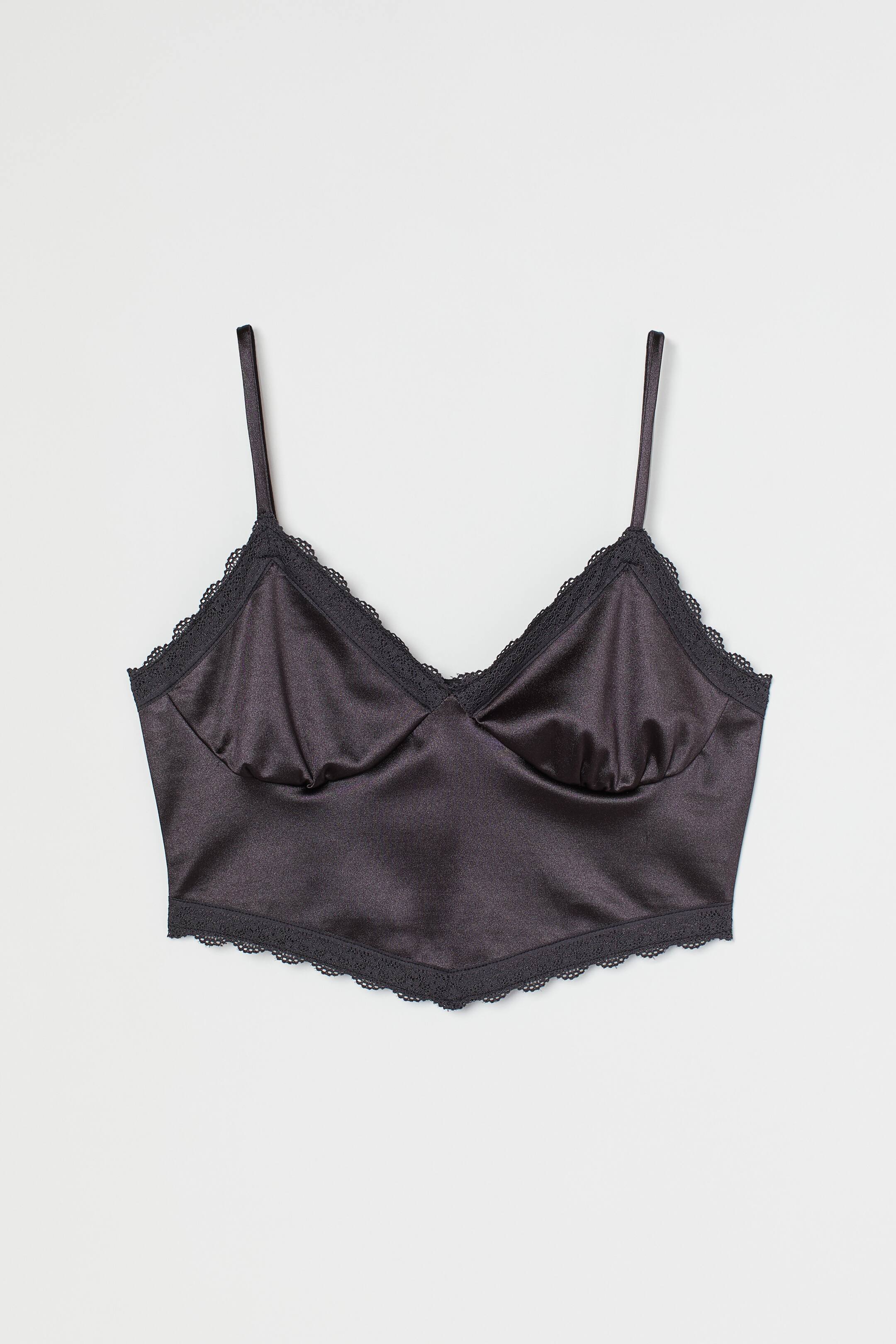 Satin crop top - Sleeveless - Cropped - Black - Ladies | H&M GB