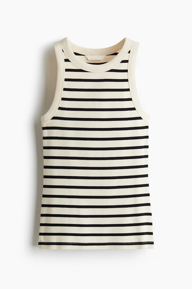 Camiseta sin mangas en canalé - Beige claro/Rayas/Gris azulado/Beige grisáceo/Azul marino - 1