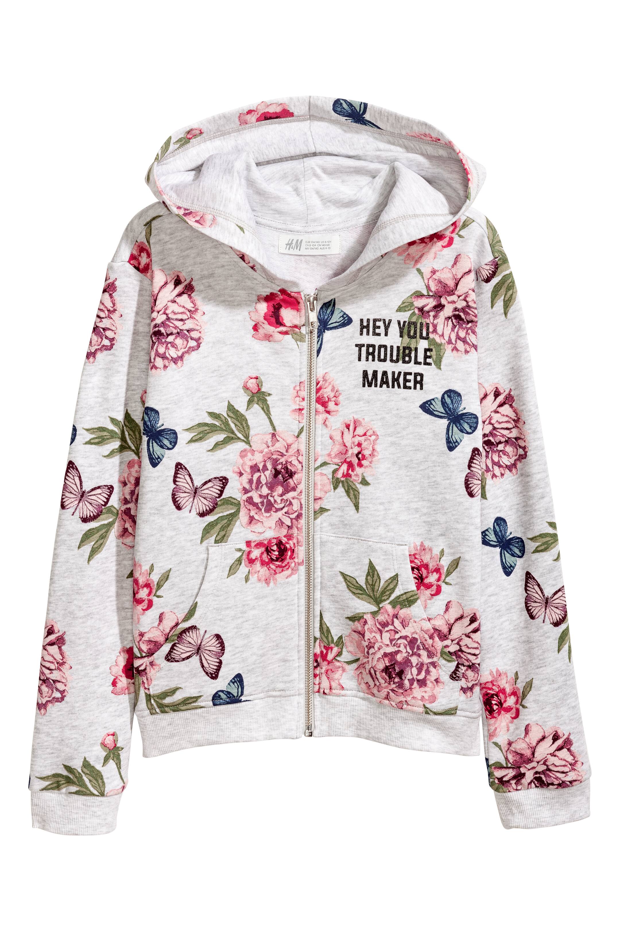 View larger image: Printed hooded jacket - Light grey/Floral - Kids | H&M GB 1