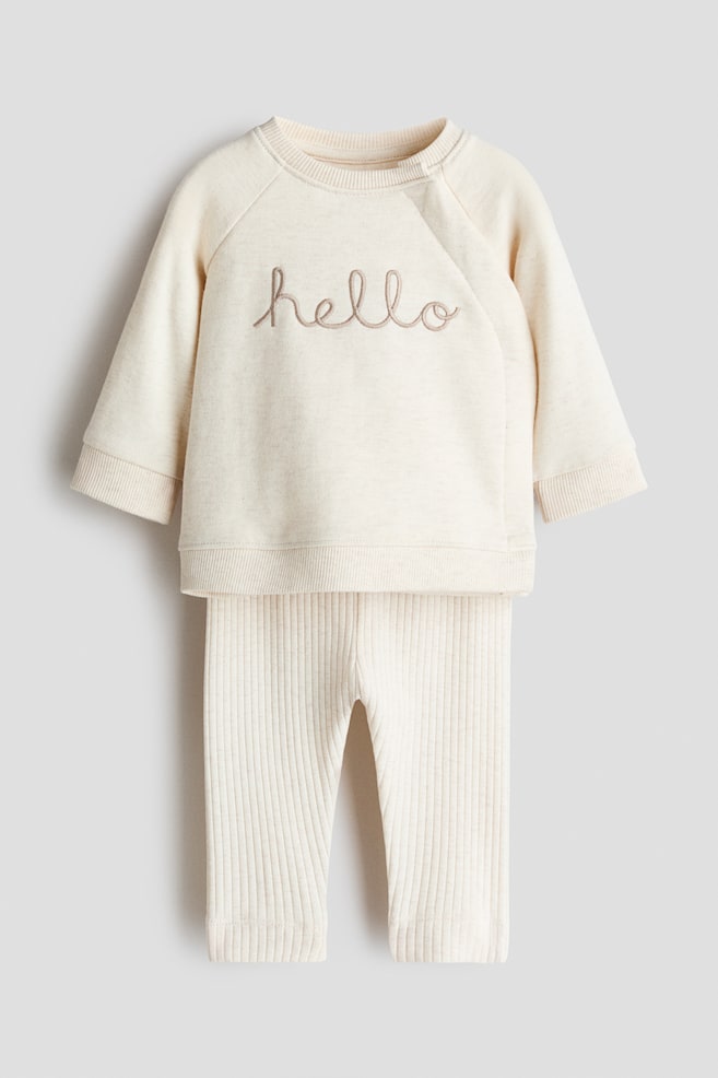 2-piece cotton set - Light beige/Hello/Cream/You And Me - 1