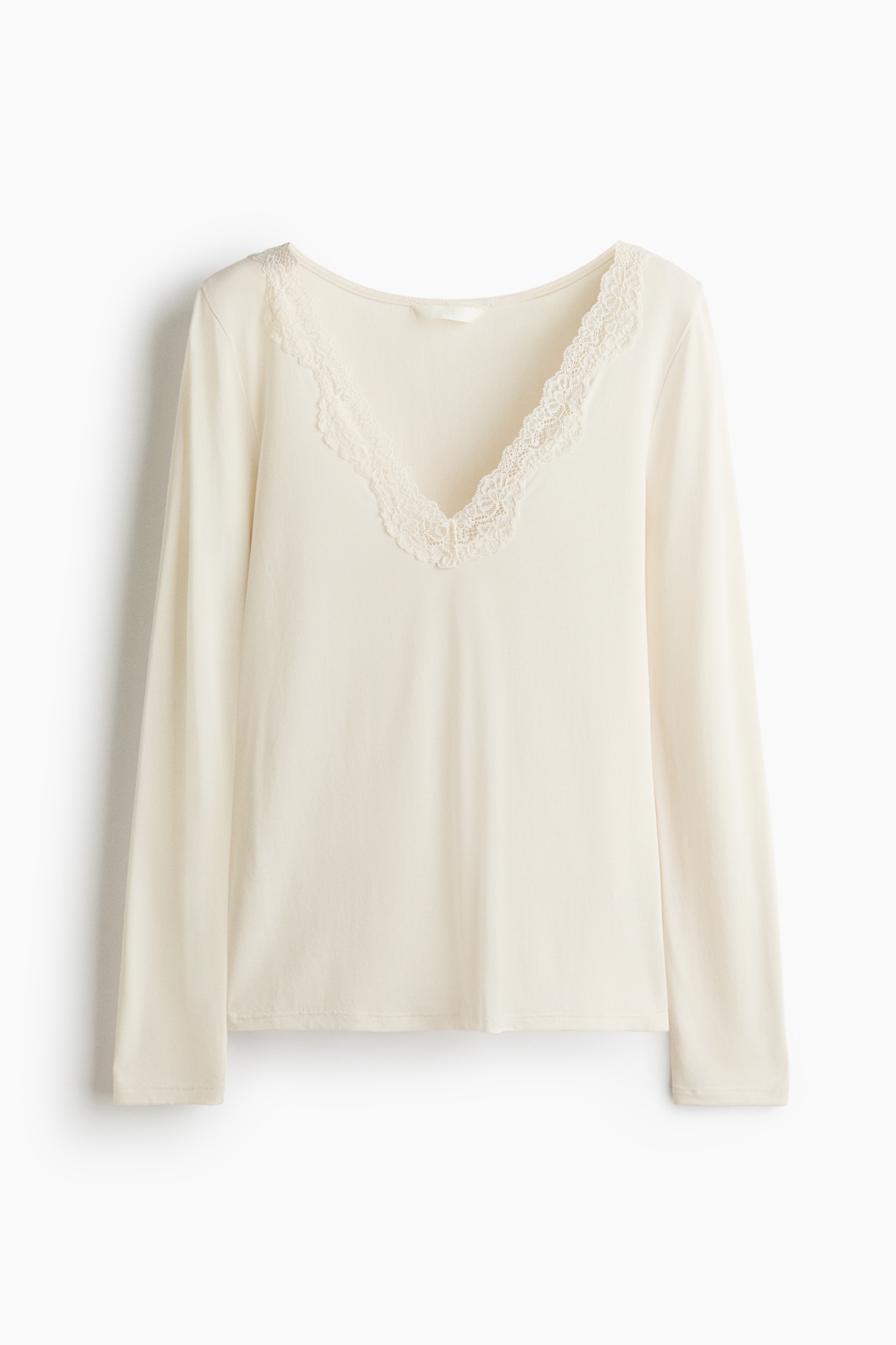 Top de manga larga con encaje - Crema/Negro