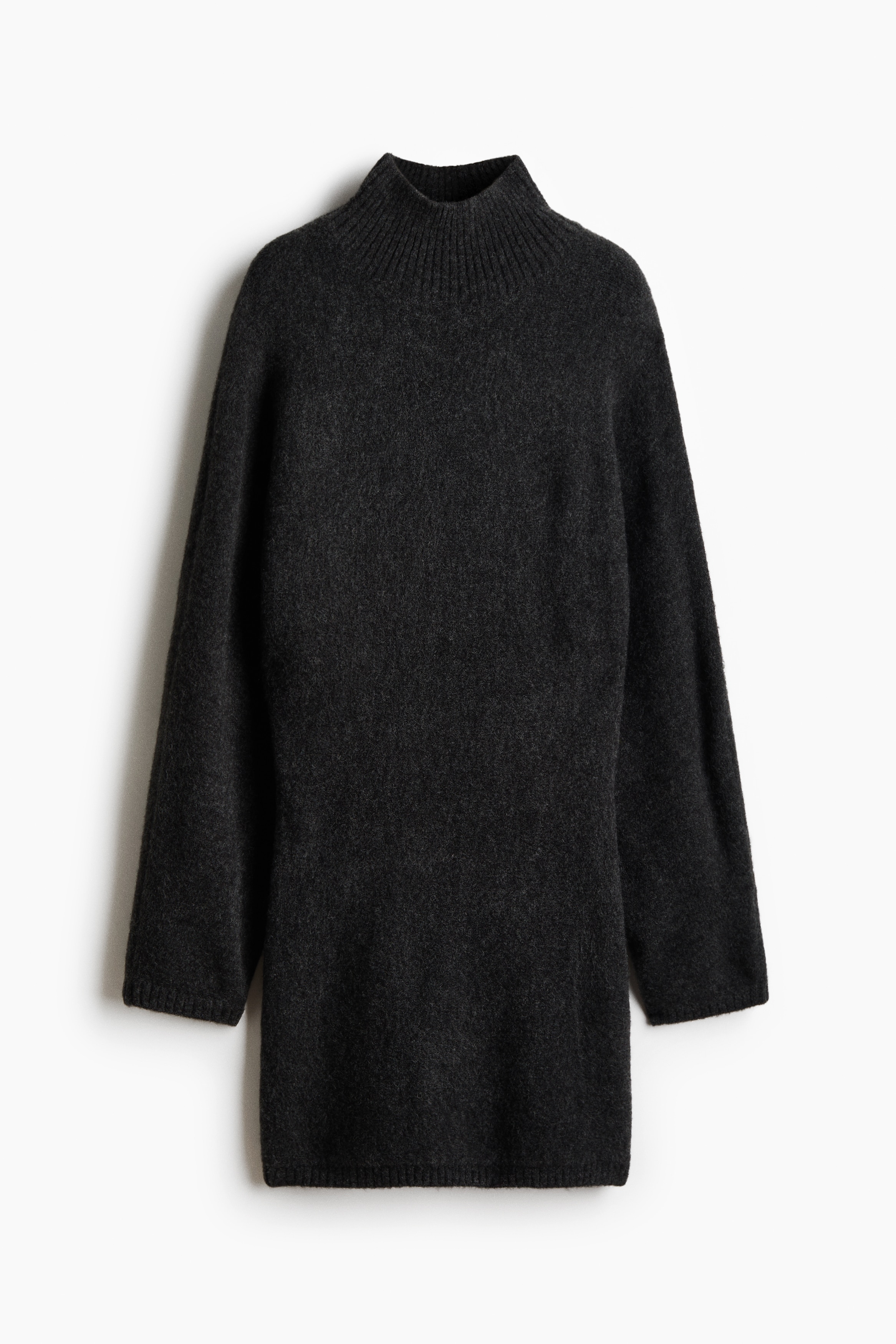 Gebreide jurk met turtleneck - Donkergrijs gemêleerd/Lichtblauw