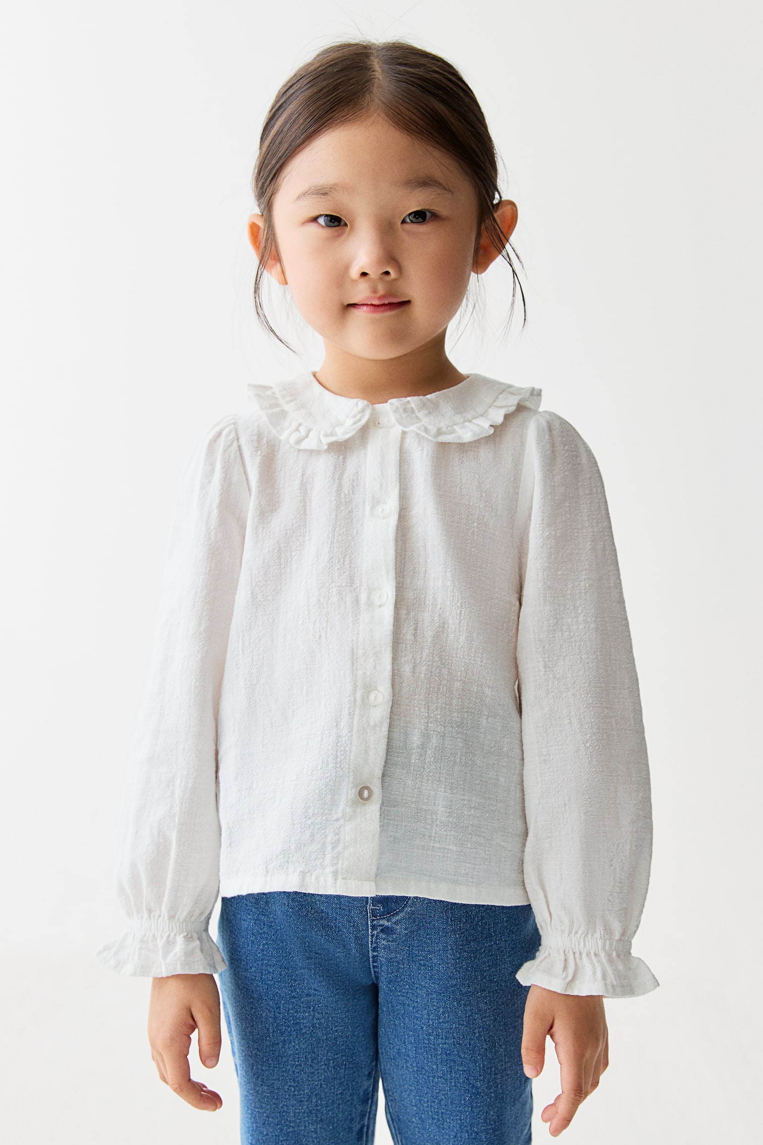 Áo kiểu bằng muslin có cổ - Màu trắng - 2