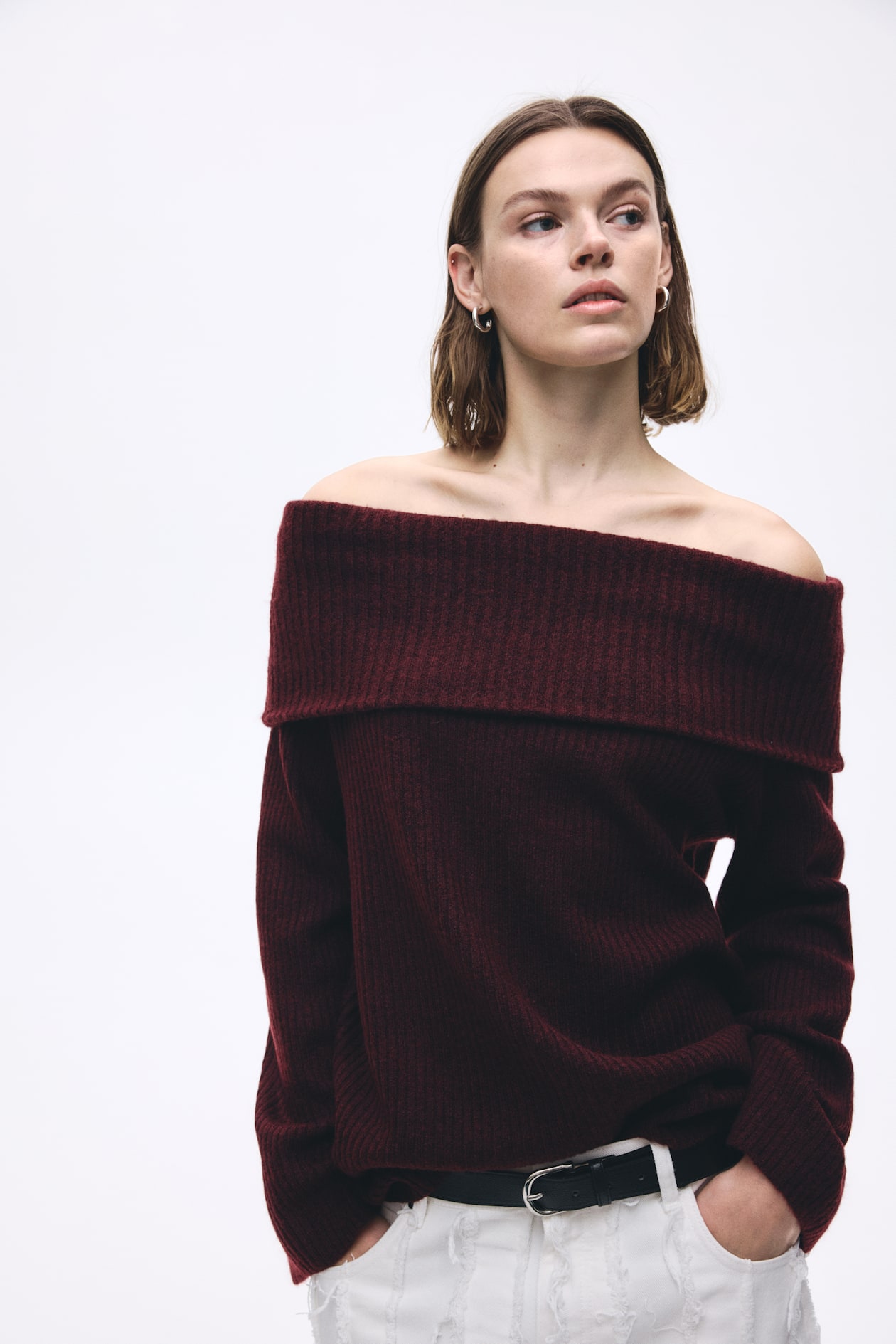 Off-the-shoulder jumper - Burgundy - Ladies | H&M GB
