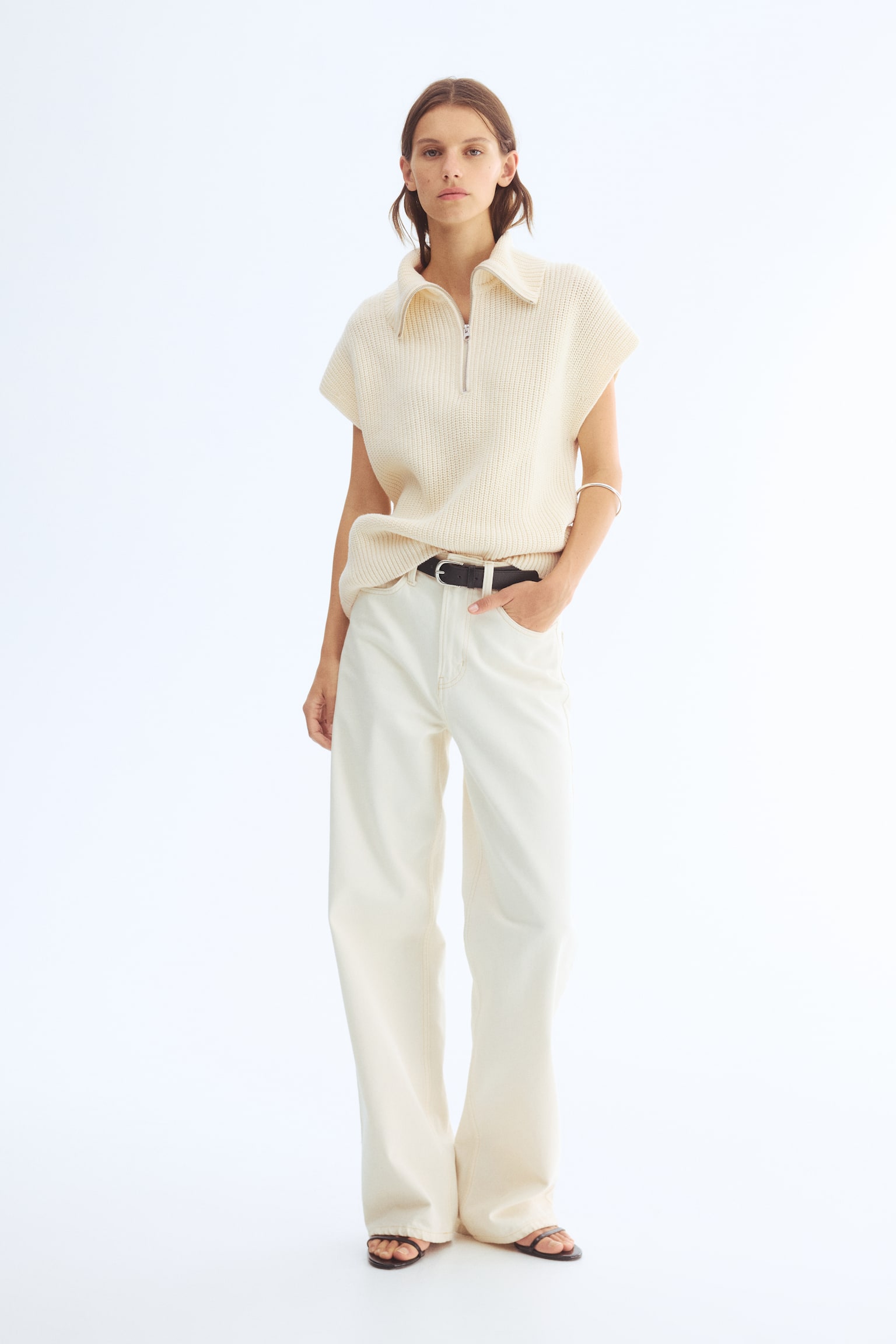 Rib-knit zip-top sweater vest - Cream - 3