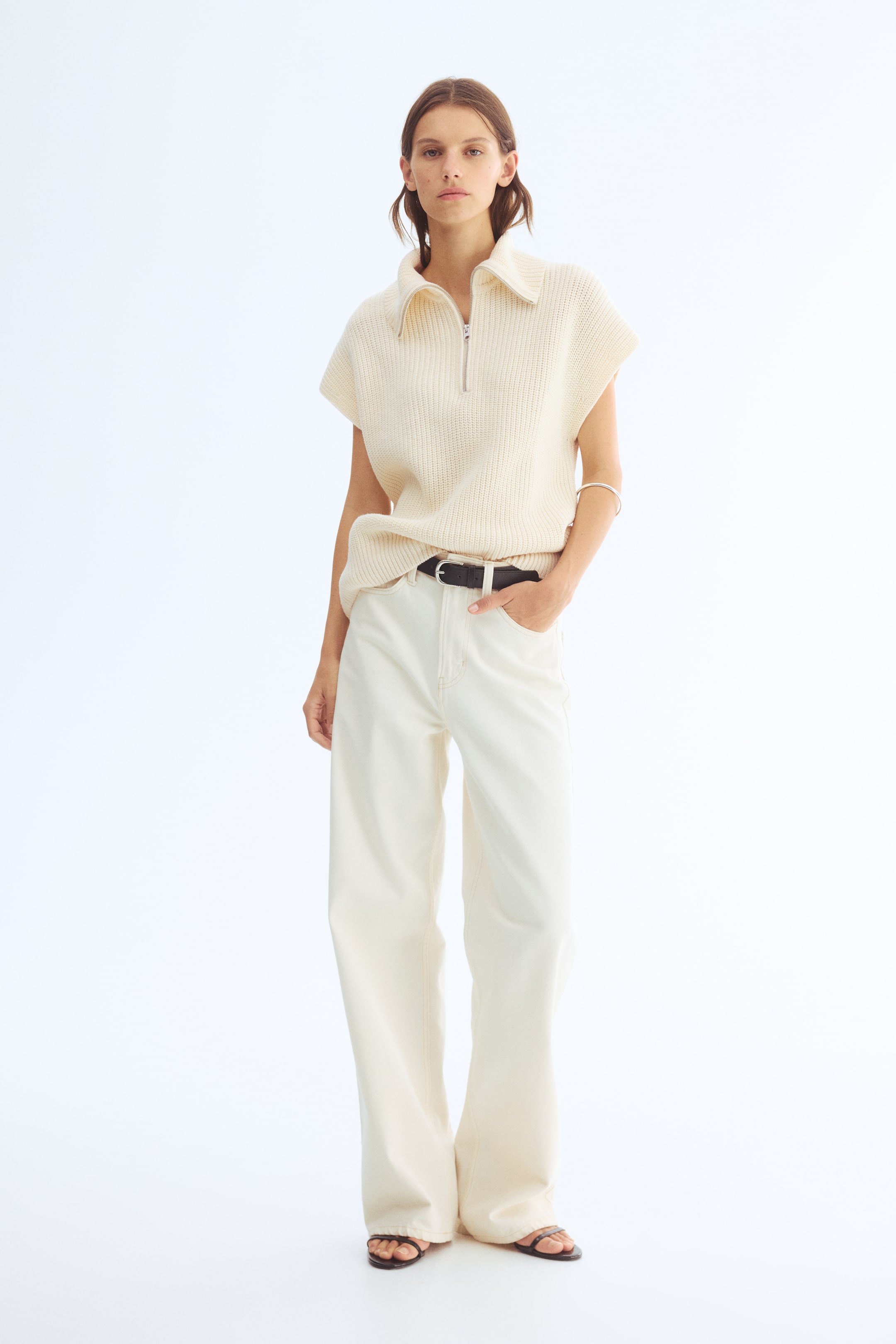 View larger image: Rib-Knit Half-Zip Sweater Vest - Cream - Ladies | H&M PH 2