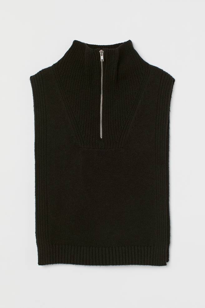 Knitted zip-up collar - Black/Light beige marl/Dark beige