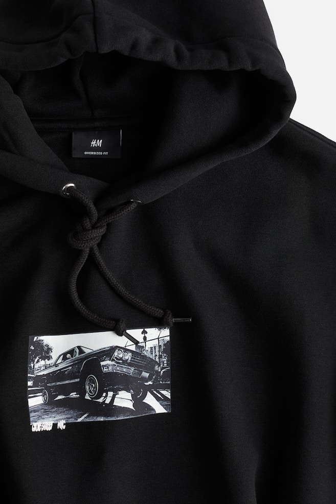 Oversized Fit Motif-detail hoodie - Black/Car/White/Hardcore - 4