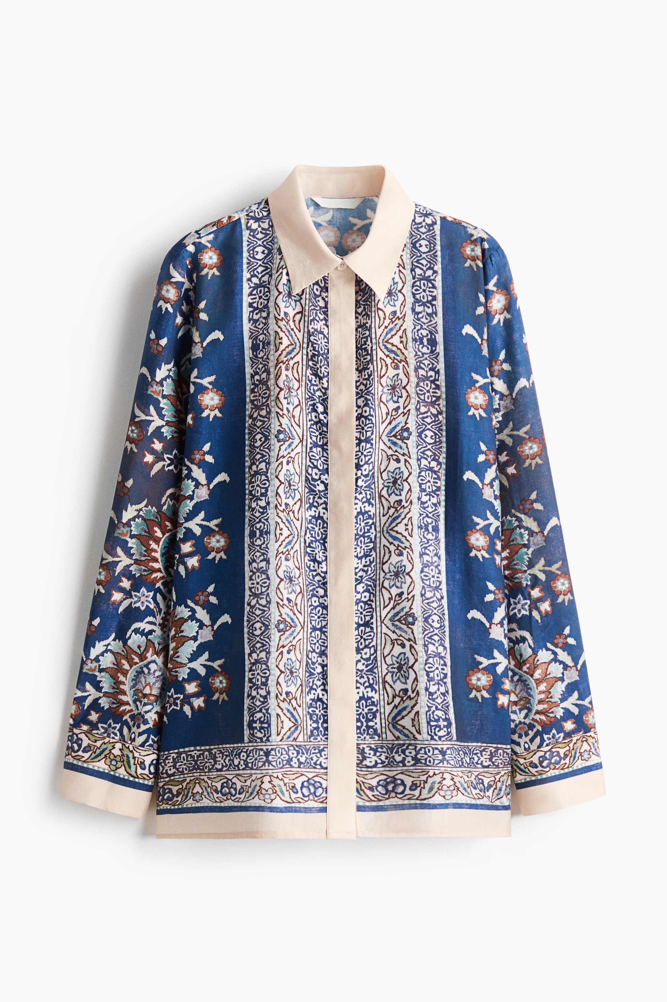 Oversized viscose-blend shirt - Blue/Patterned/Peach pink/Paisley pattern