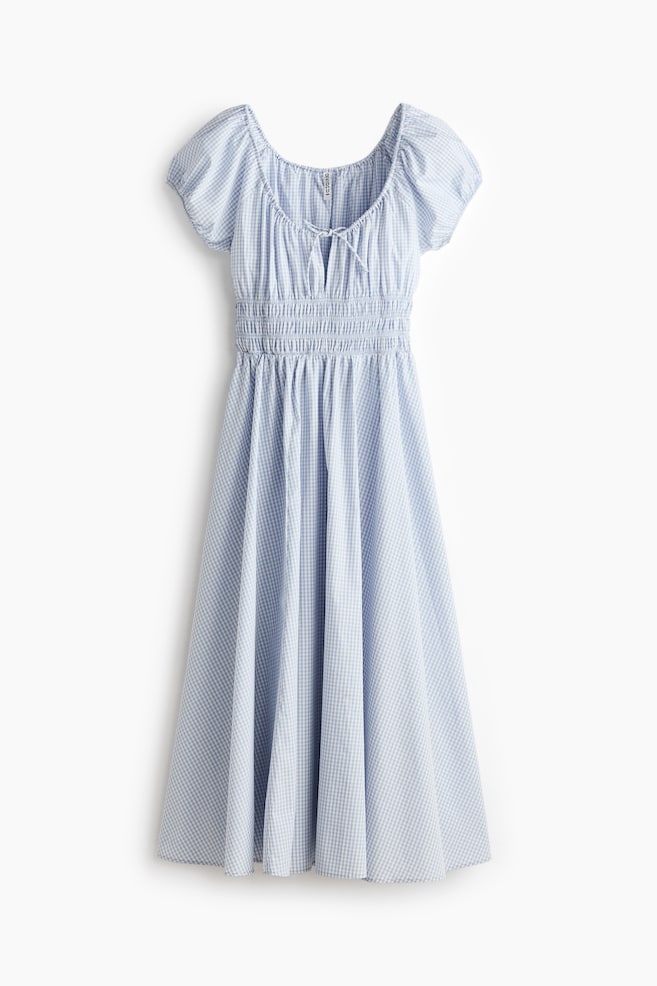 Vestido con punto smock en la cintura - Azul claro/Cuadros/Crema/Floreado - 1