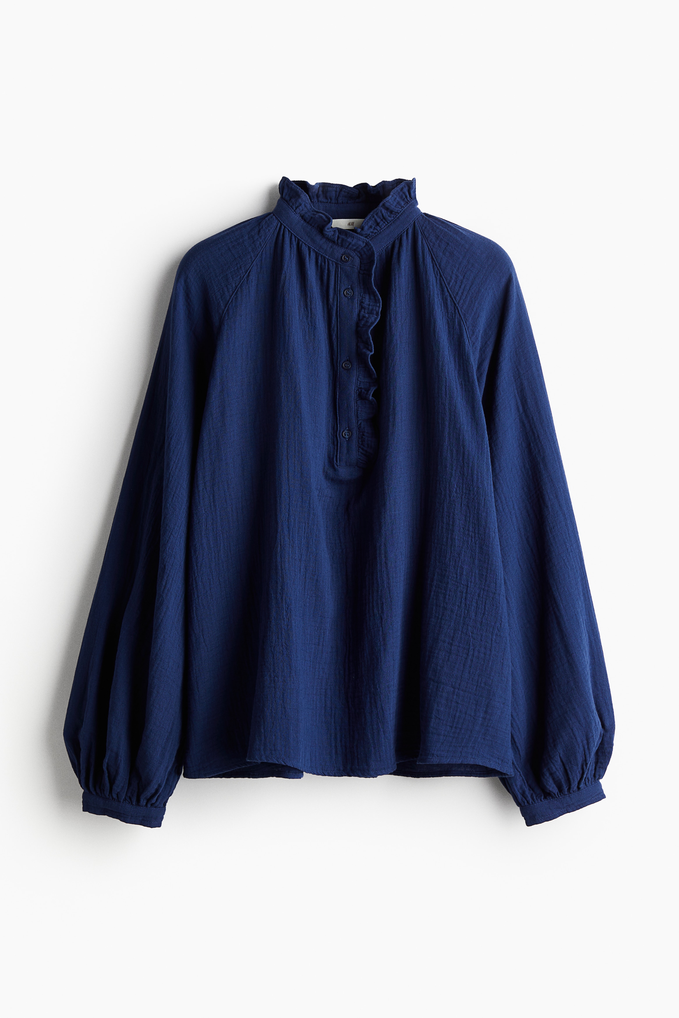 Frill-trimmed muslin blouse - Dark blue - Ladies | H&M GB