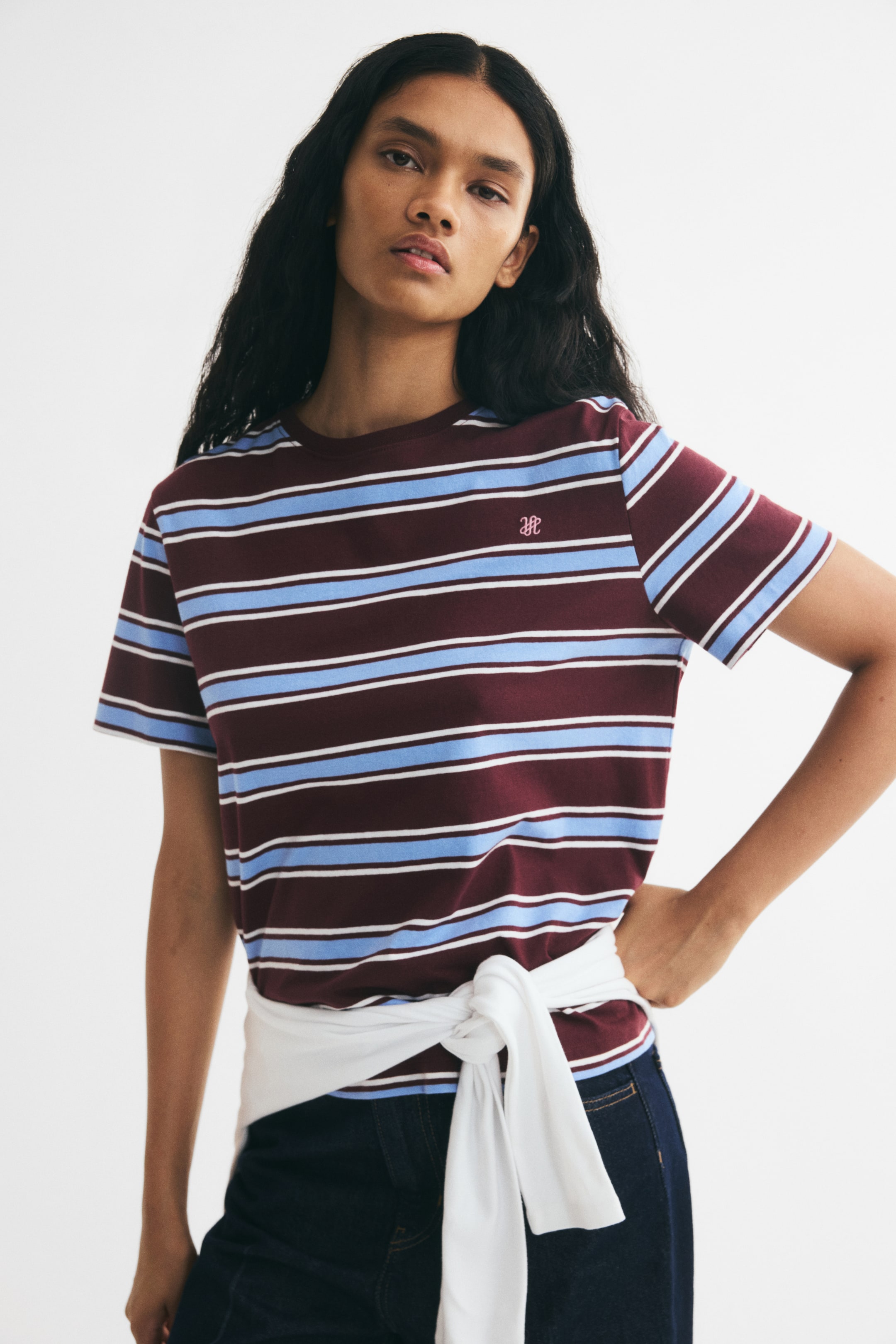 Xem ảnh lớn hơn: Áo thun cotton - Màu đỏ rượu/Kẻ - Ladies | H&M VN 1